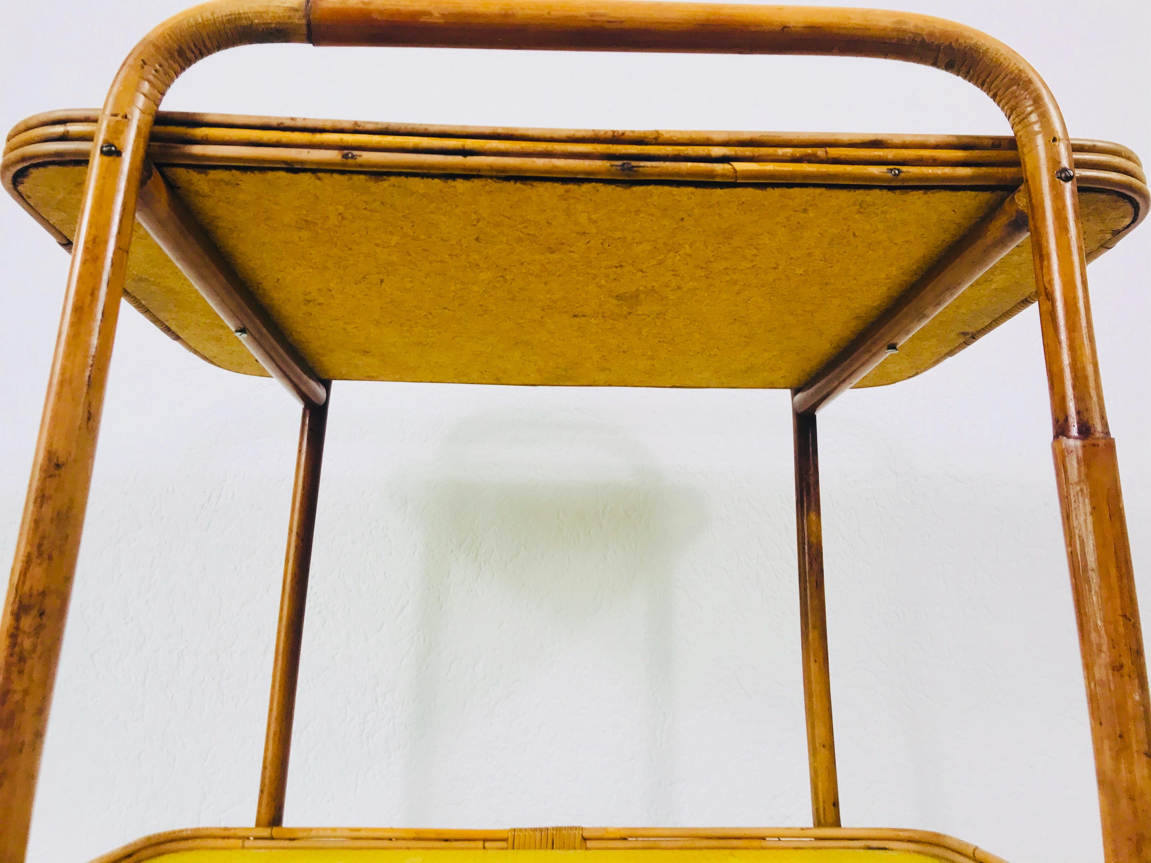 Yellow and Bamboo Bar Cart, Drink Trolley, Germany, 1950s 5