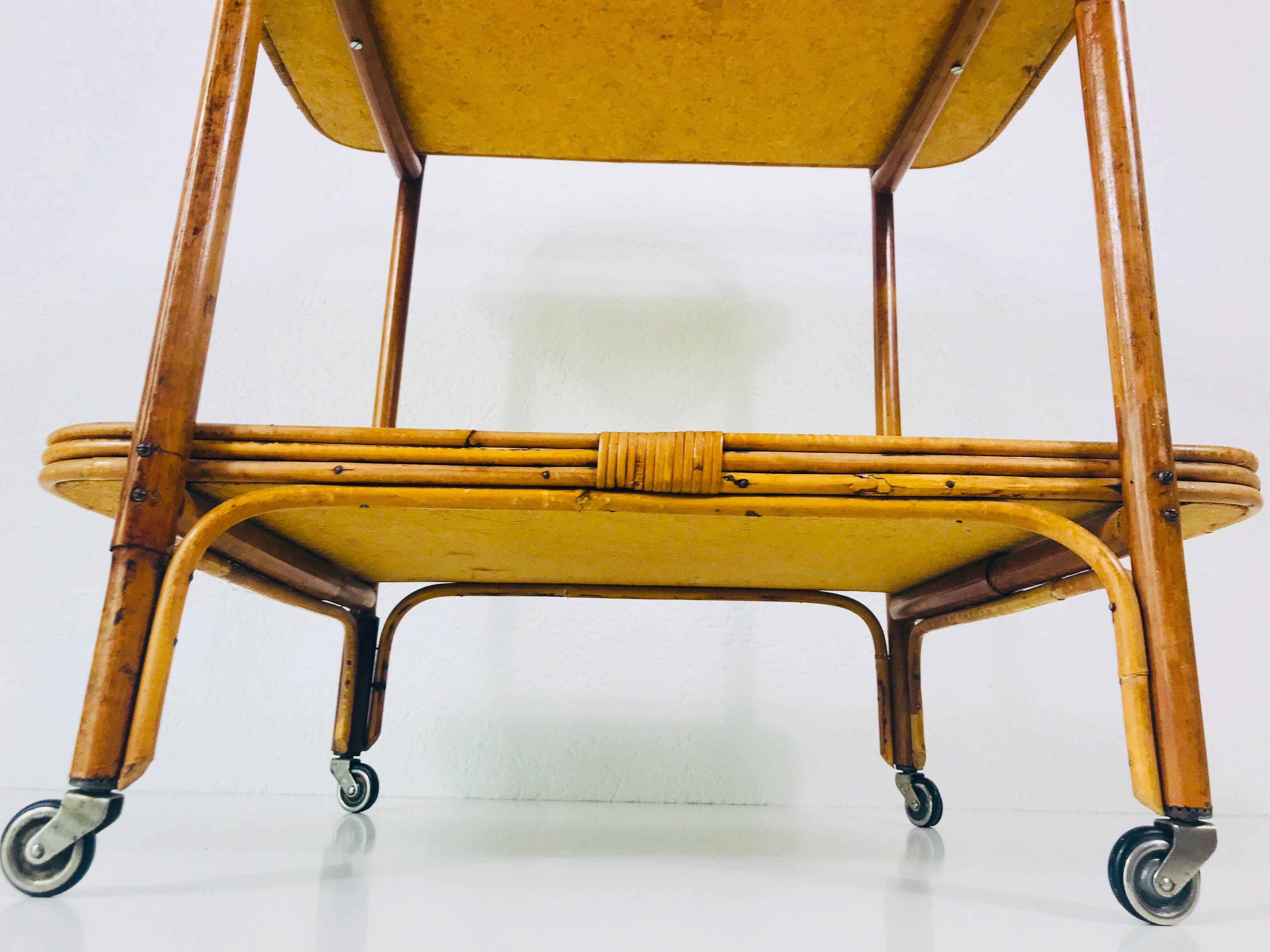Yellow and Bamboo Bar Cart, Drink Trolley, Germany, 1950s 6