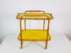 Yellow and Bamboo Bar Cart, Drink Trolley, Germany, 1950s