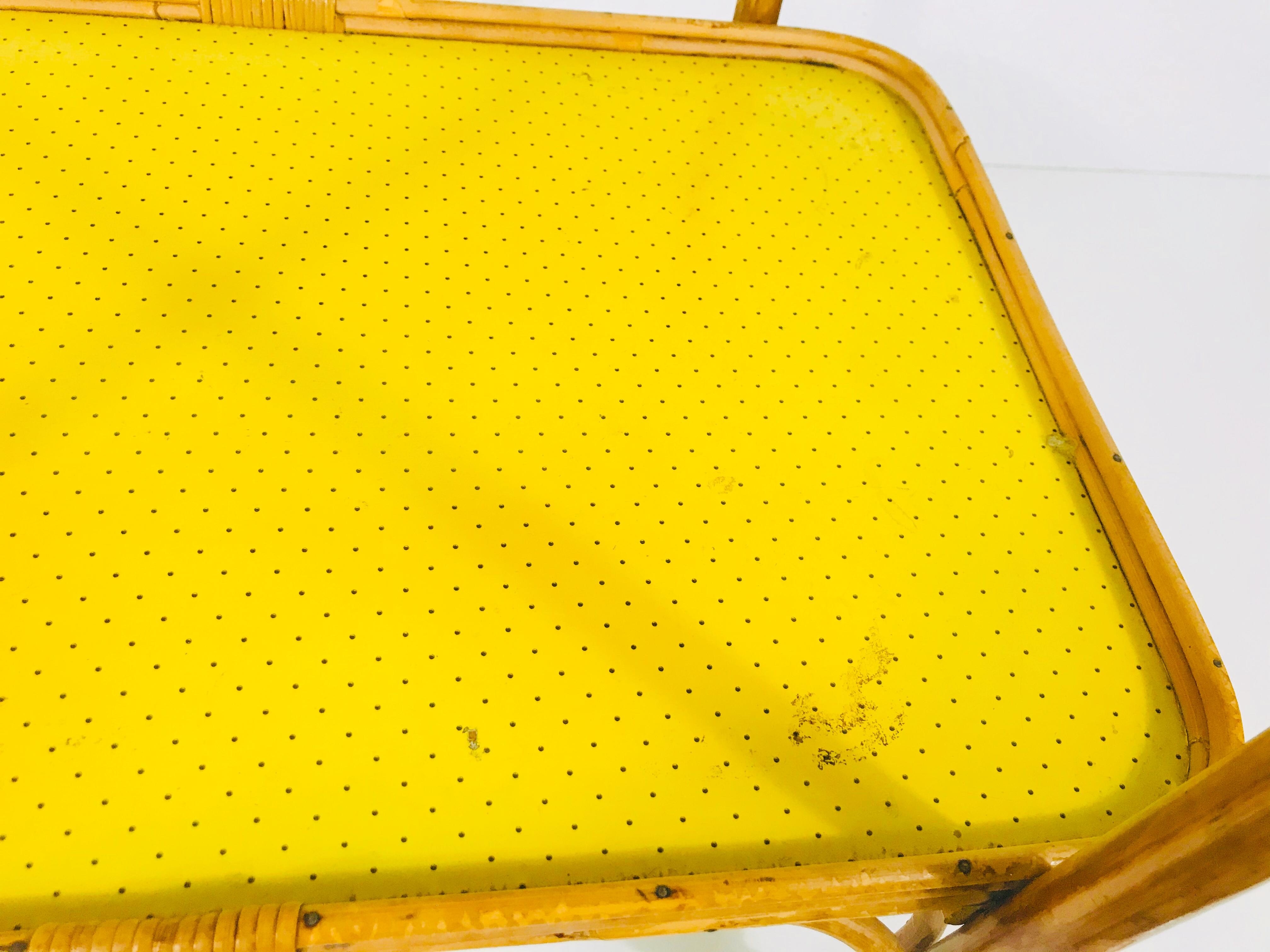 Mid-20th Century Yellow and Bamboo Bar Cart, Drink Trolley, Germany, 1950s