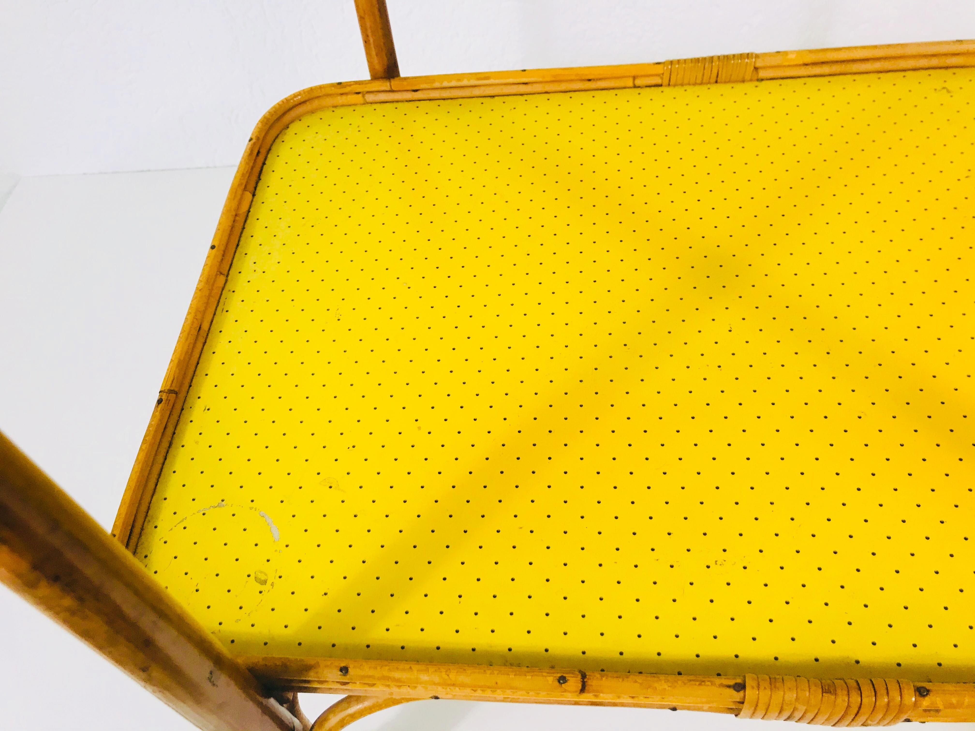 Yellow and Bamboo Bar Cart, Drink Trolley, Germany, 1950s 1