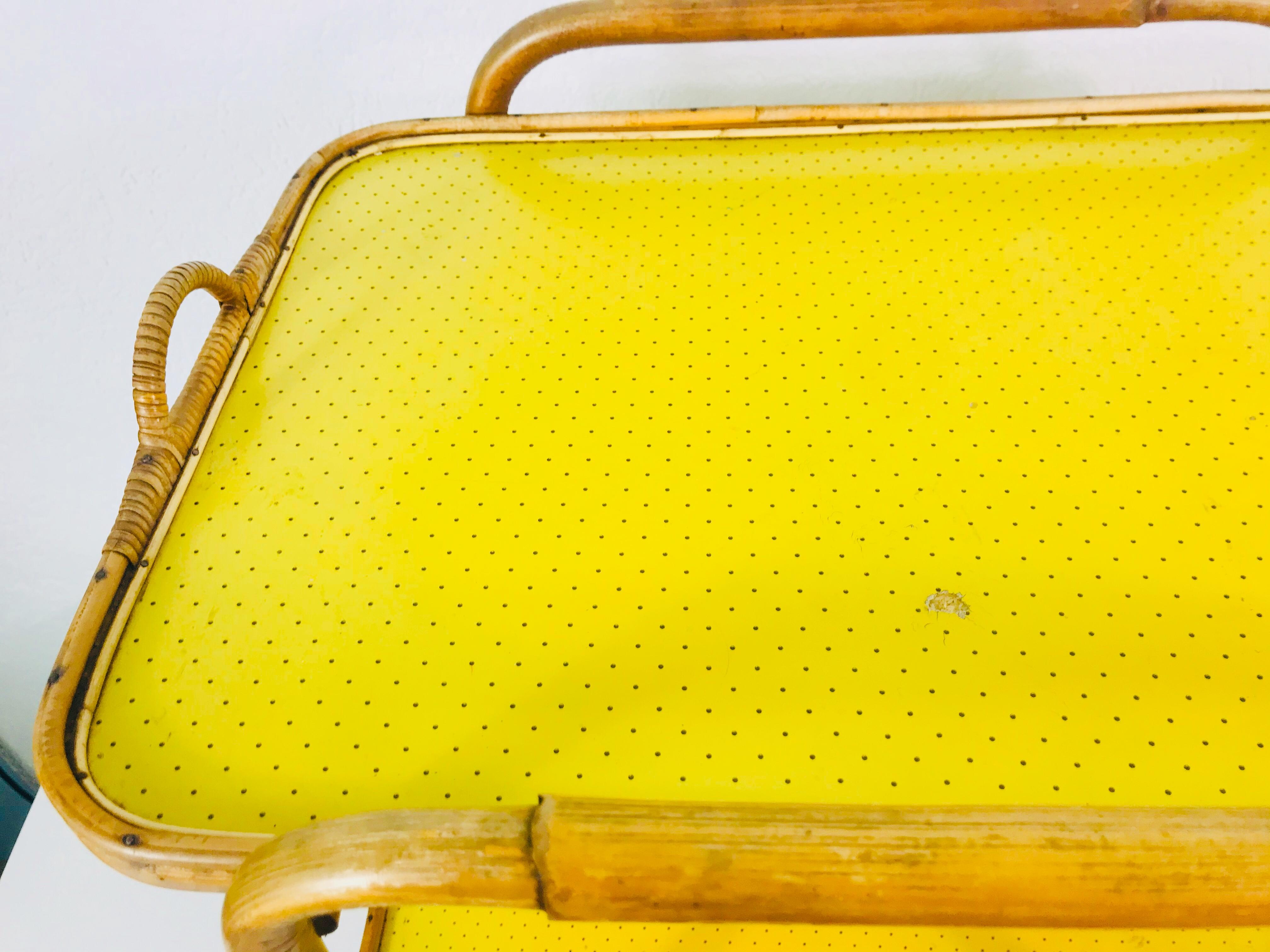 Yellow and Bamboo Bar Cart, Drink Trolley, Germany, 1950s 2