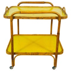 Yellow and Bamboo Bar Cart, Drink Trolley, Germany, 1950s