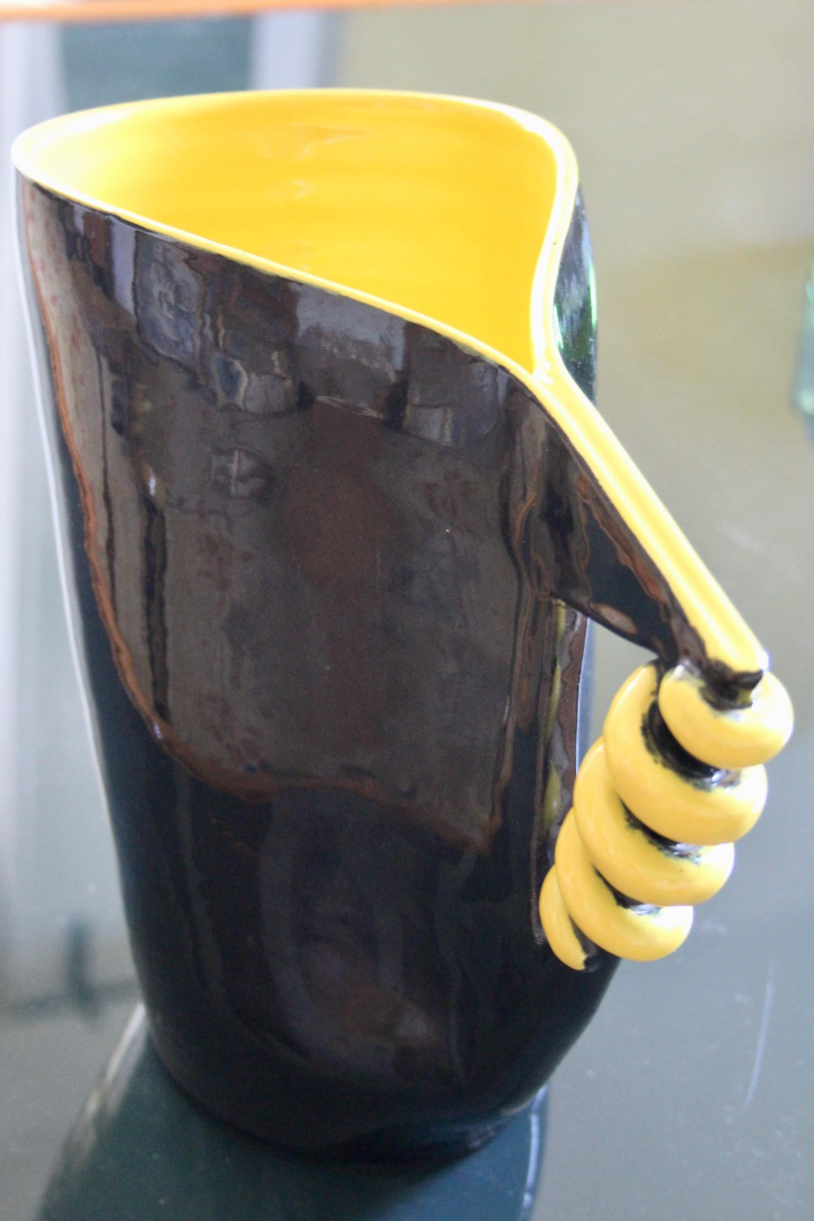 Yellow and black ceramic French pichet For Sale 3