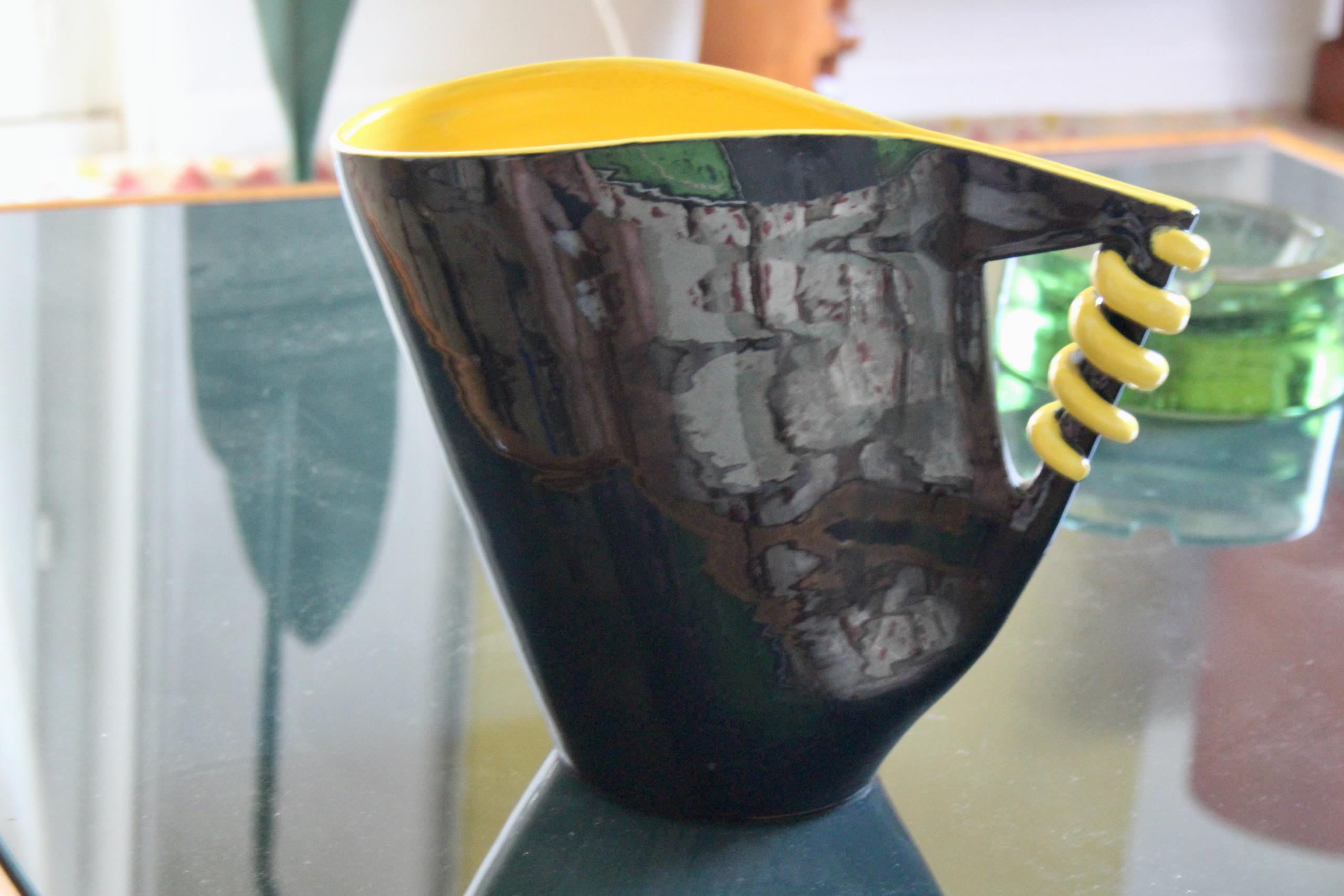 Yellow and black ceramic French pichet For Sale 4