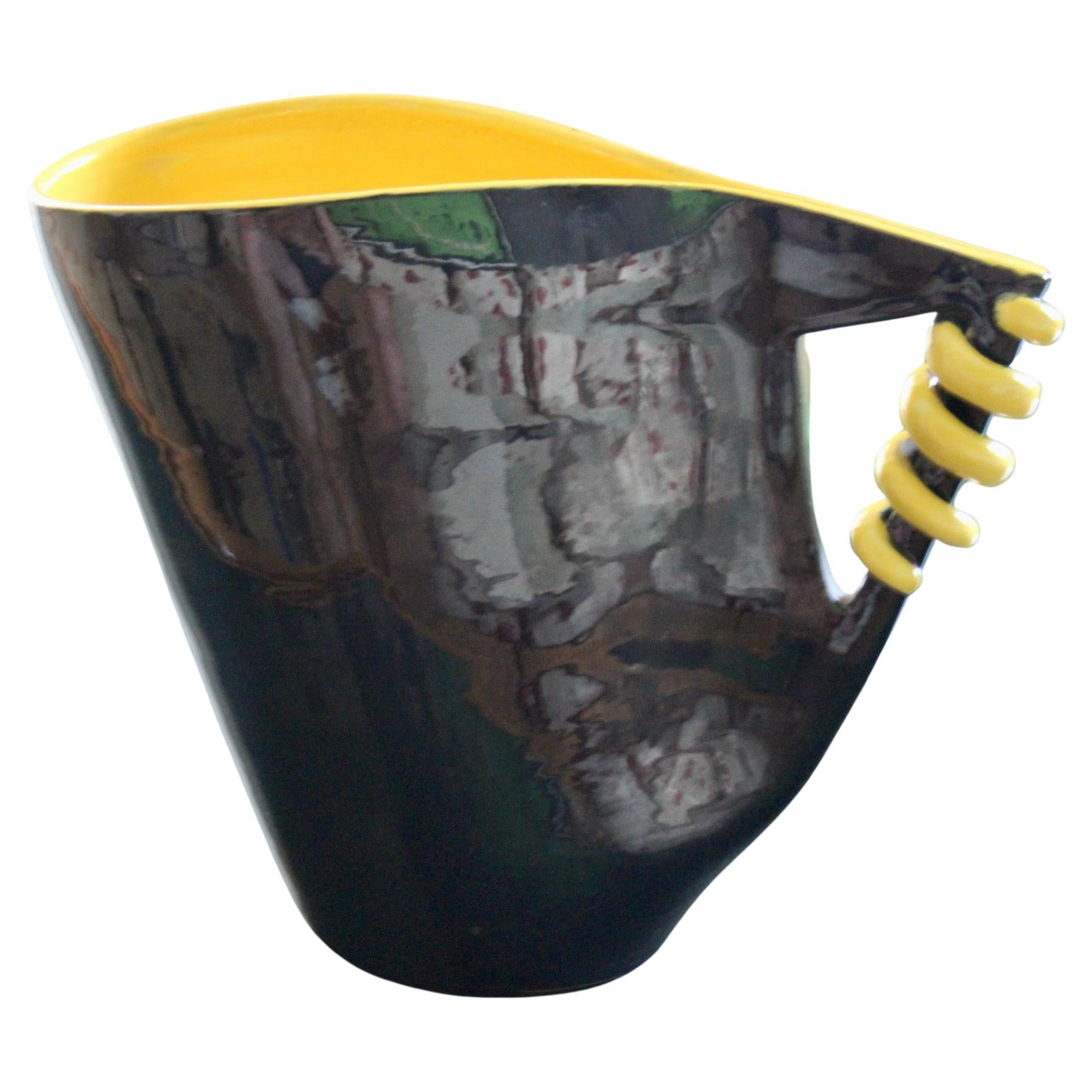 Yellow and black ceramic French pichet For Sale