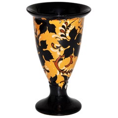 Yellow and Black Floral Dutch Gouda Art Nouveau Regina Pottery Ceramic Pot Vase