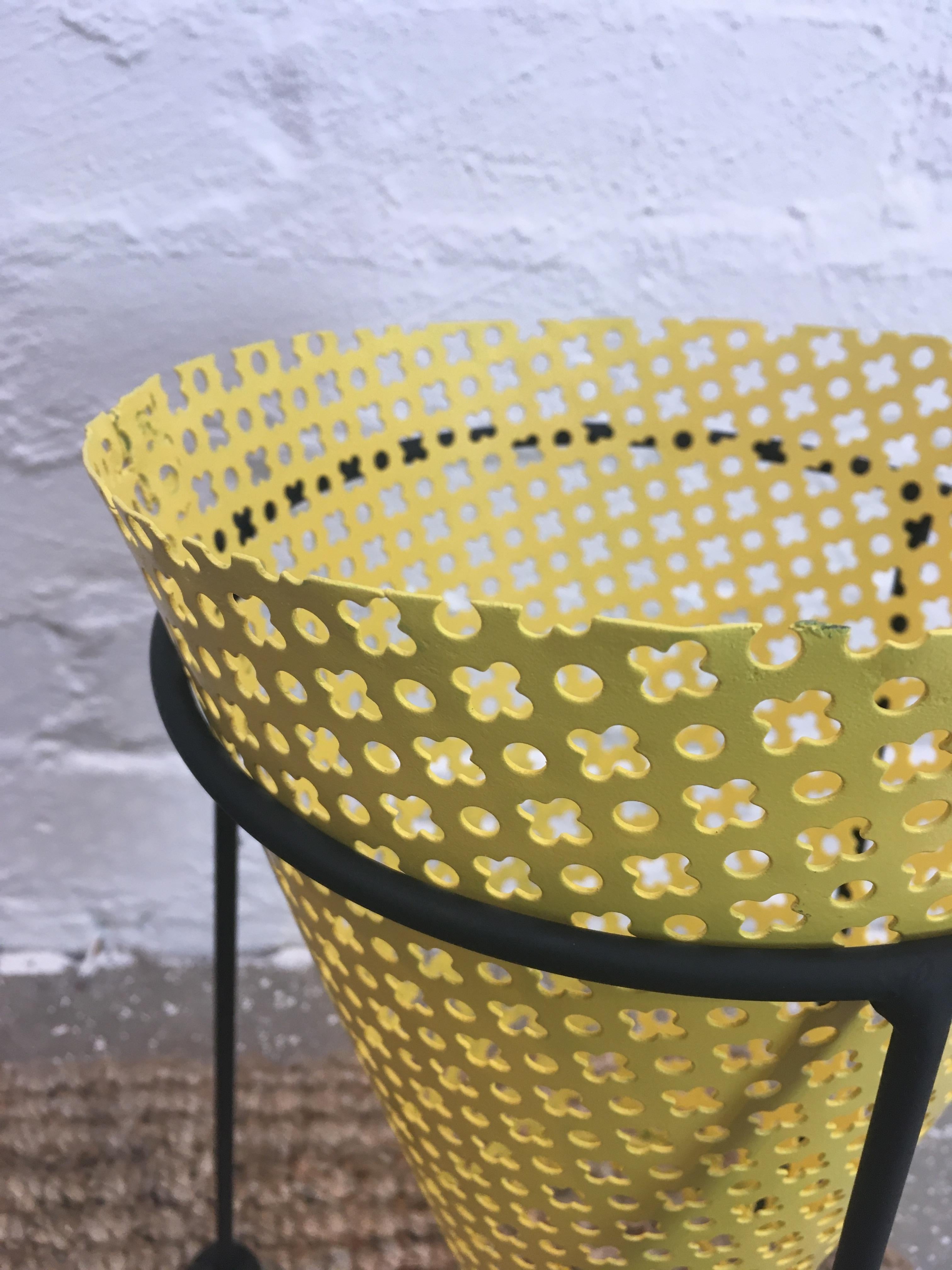 Wrought Iron Yellow and Black Mid Century Ramler Planter in the Style of Mategot