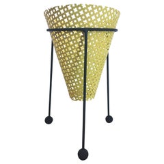 Yellow and Black Mid Century Ramler Perforated Steel Planter on Stand