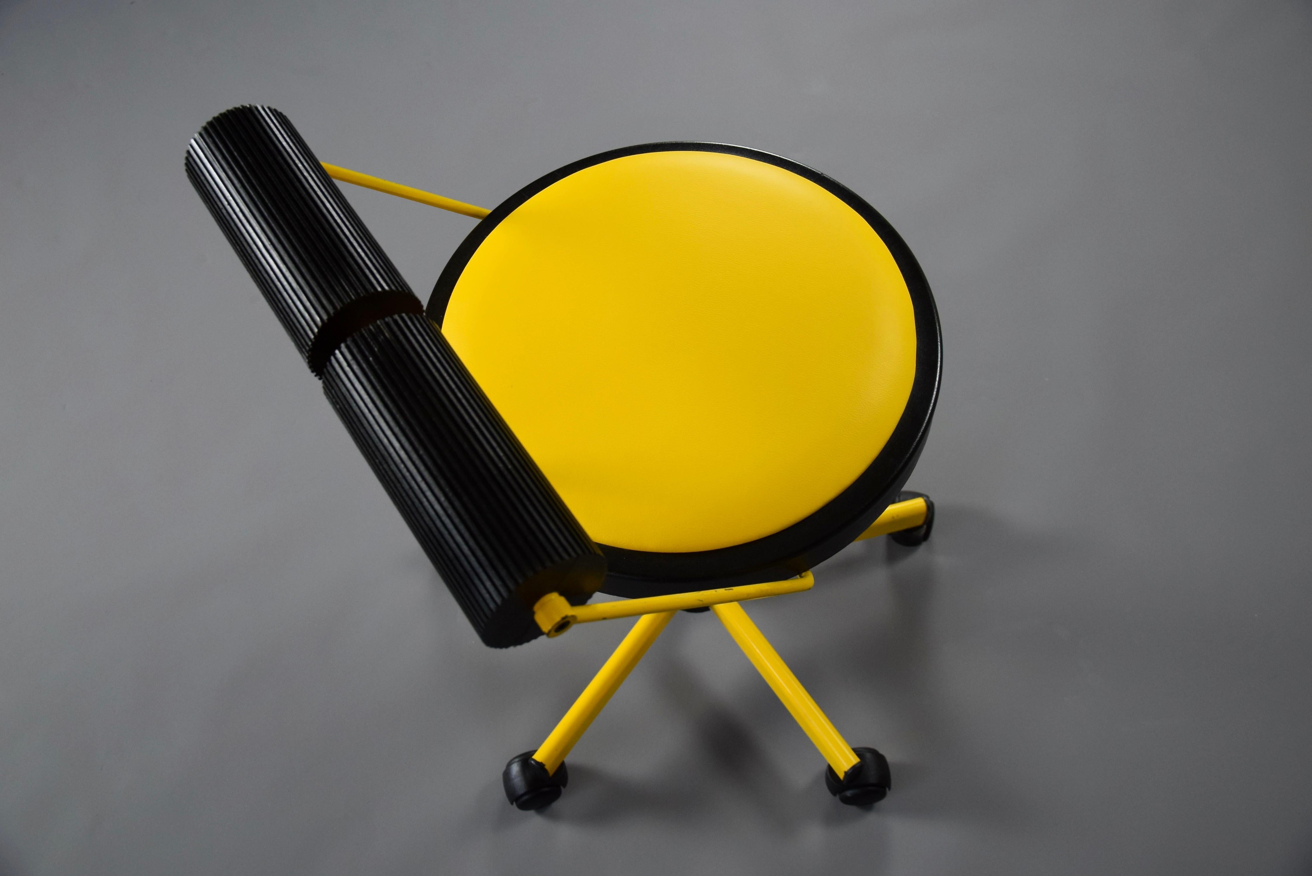 Yellow and Black Post-Modern Adjustable Office Chair by Bieffeplast, Italy, 1980 4