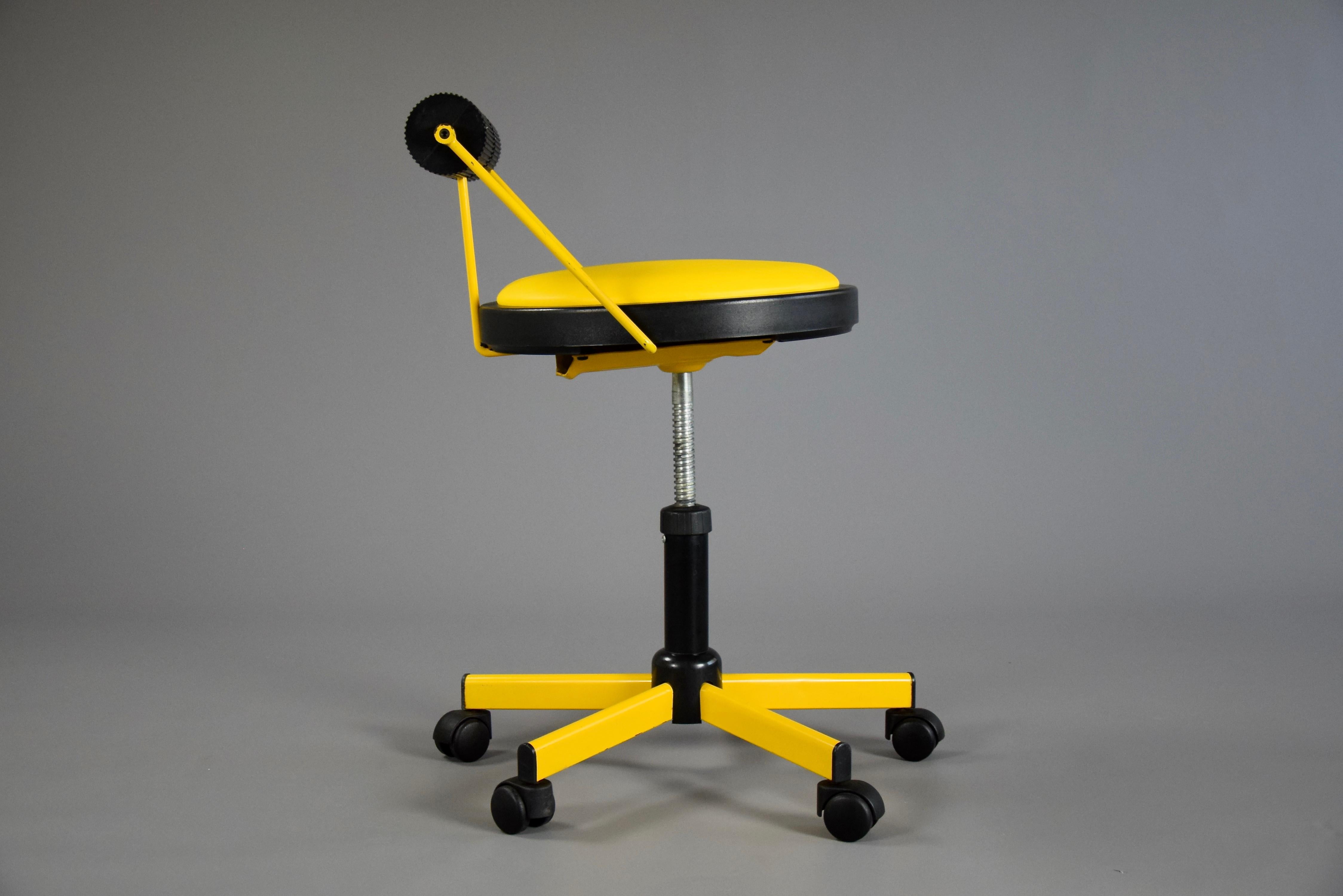 Yellow and Black Post-Modern Adjustable Office Chair by Bieffeplast, Italy, 1980 6