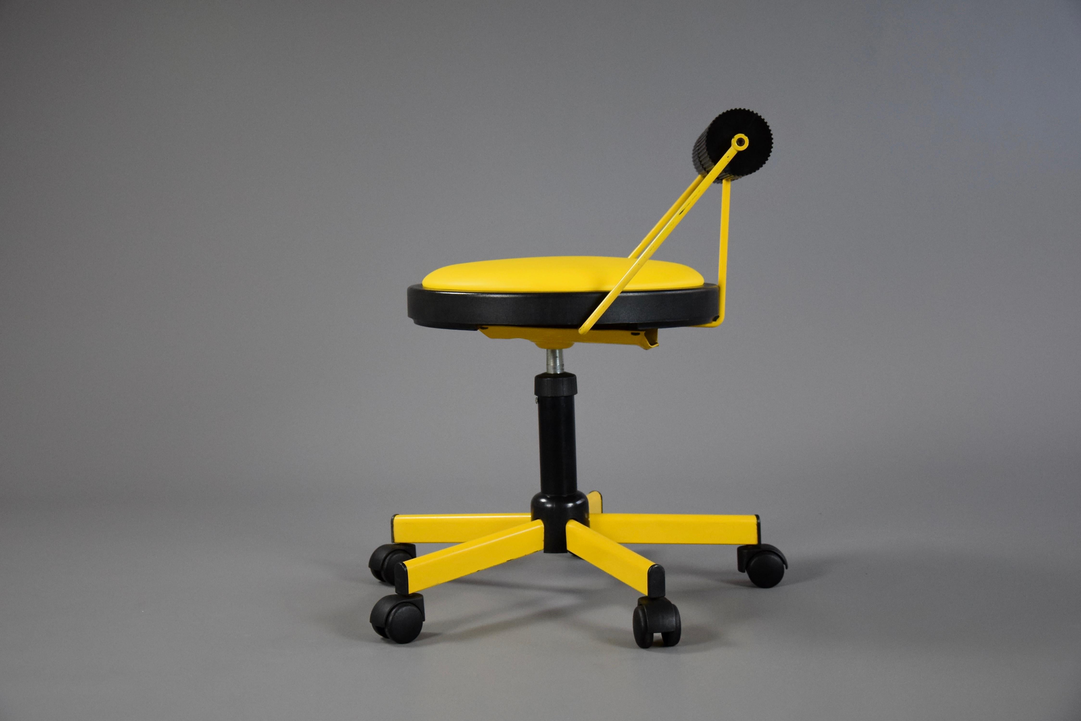 Yellow and Black Post-Modern Adjustable Office Chair by Bieffeplast, Italy, 1980 8