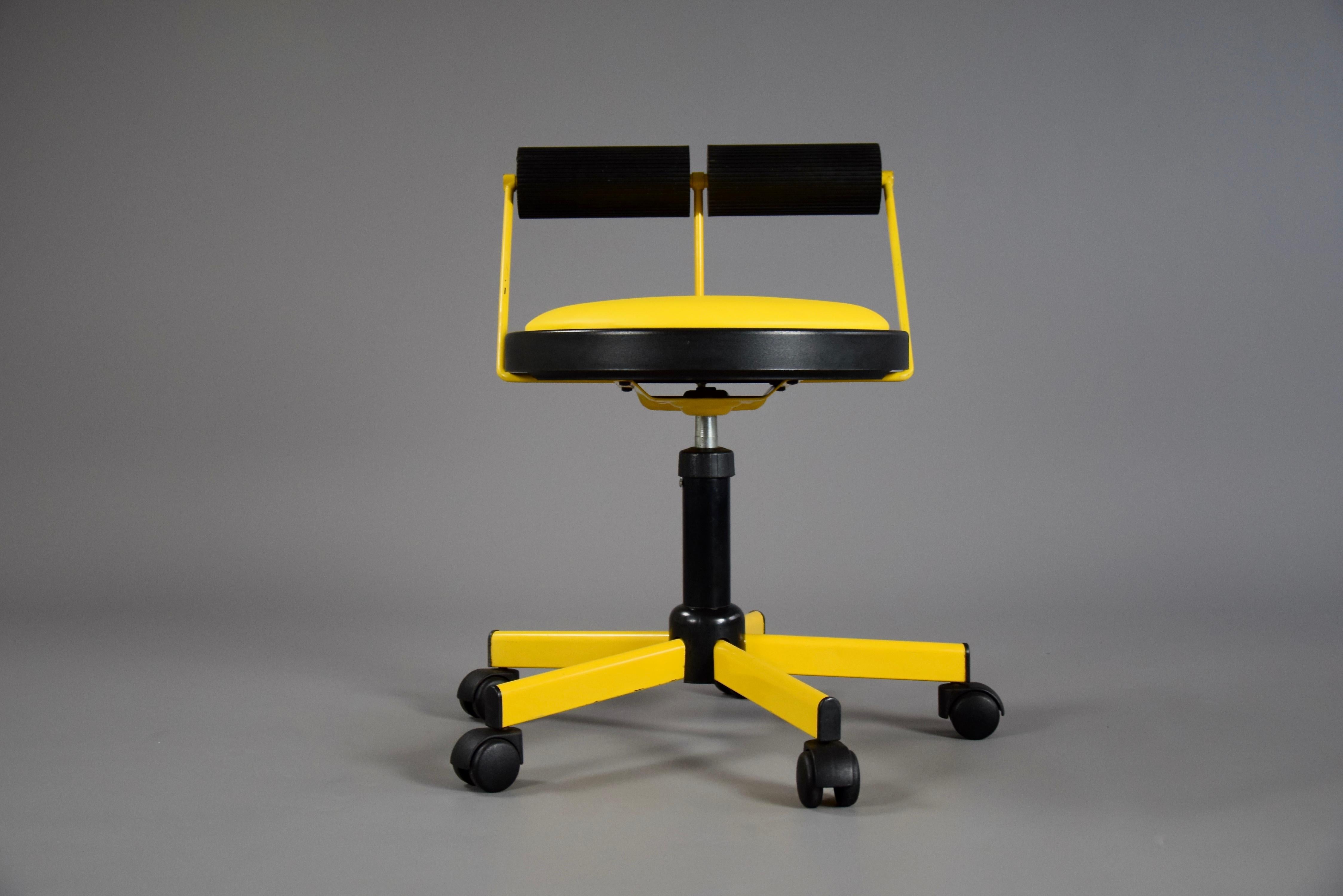 Yellow and Black Post-Modern Adjustable Office Chair by Bieffeplast, Italy, 1980 9