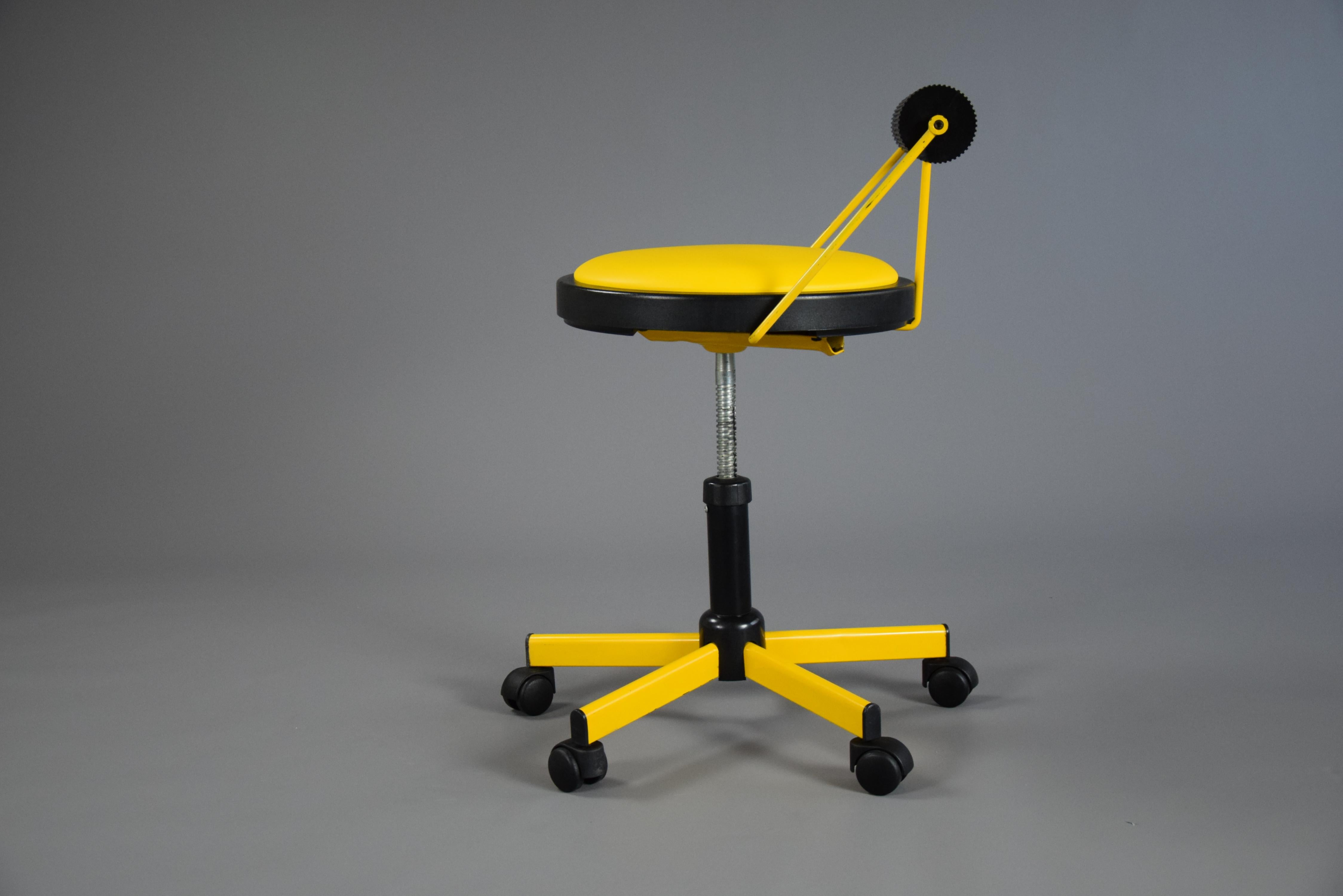 Italian Yellow and Black Post-Modern Adjustable Office Chair by Bieffeplast, Italy, 1980