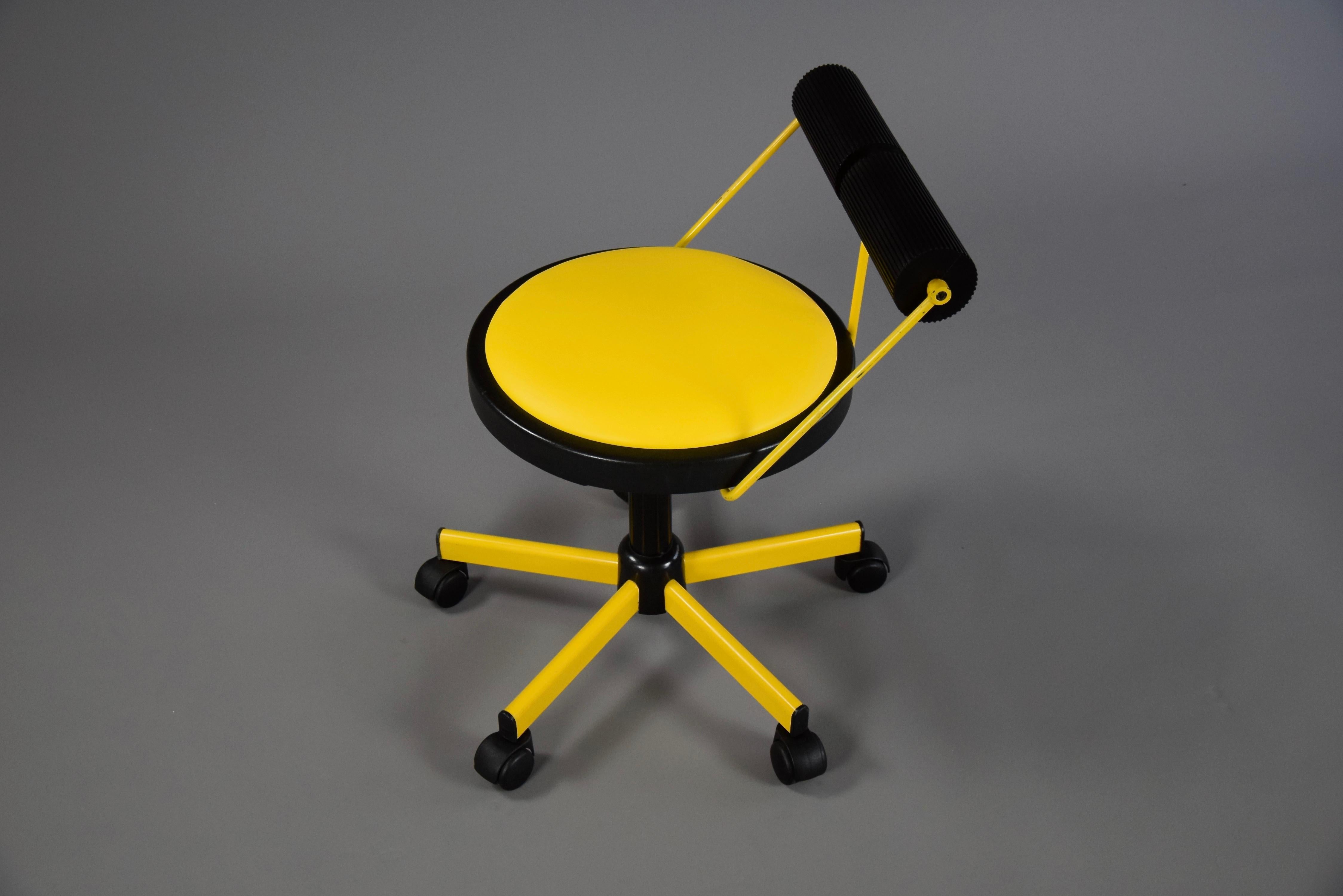 Late 20th Century Yellow and Black Post-Modern Adjustable Office Chair by Bieffeplast, Italy, 1980