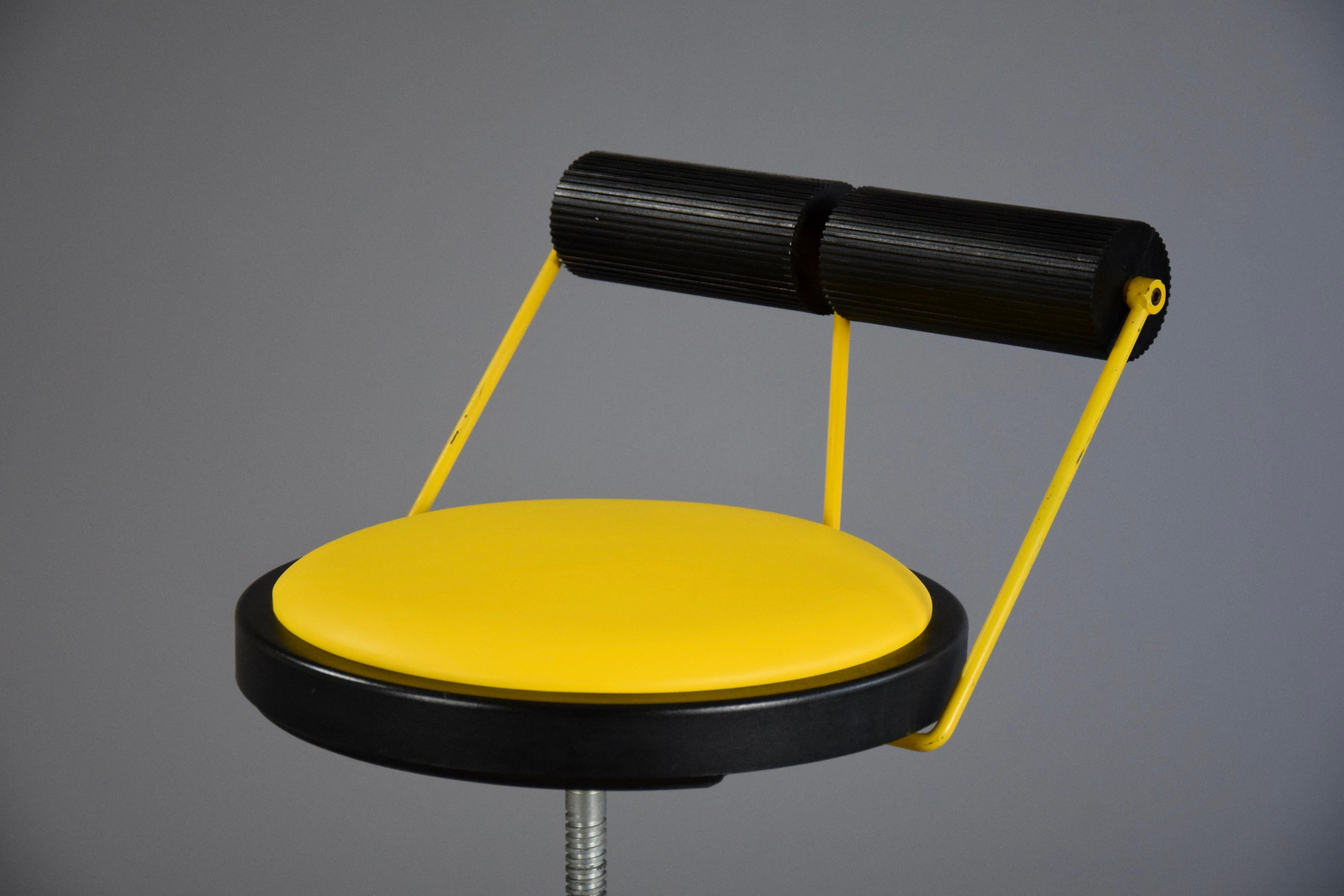 Iron Yellow and Black Post-Modern Adjustable Office Chair by Bieffeplast, Italy, 1980