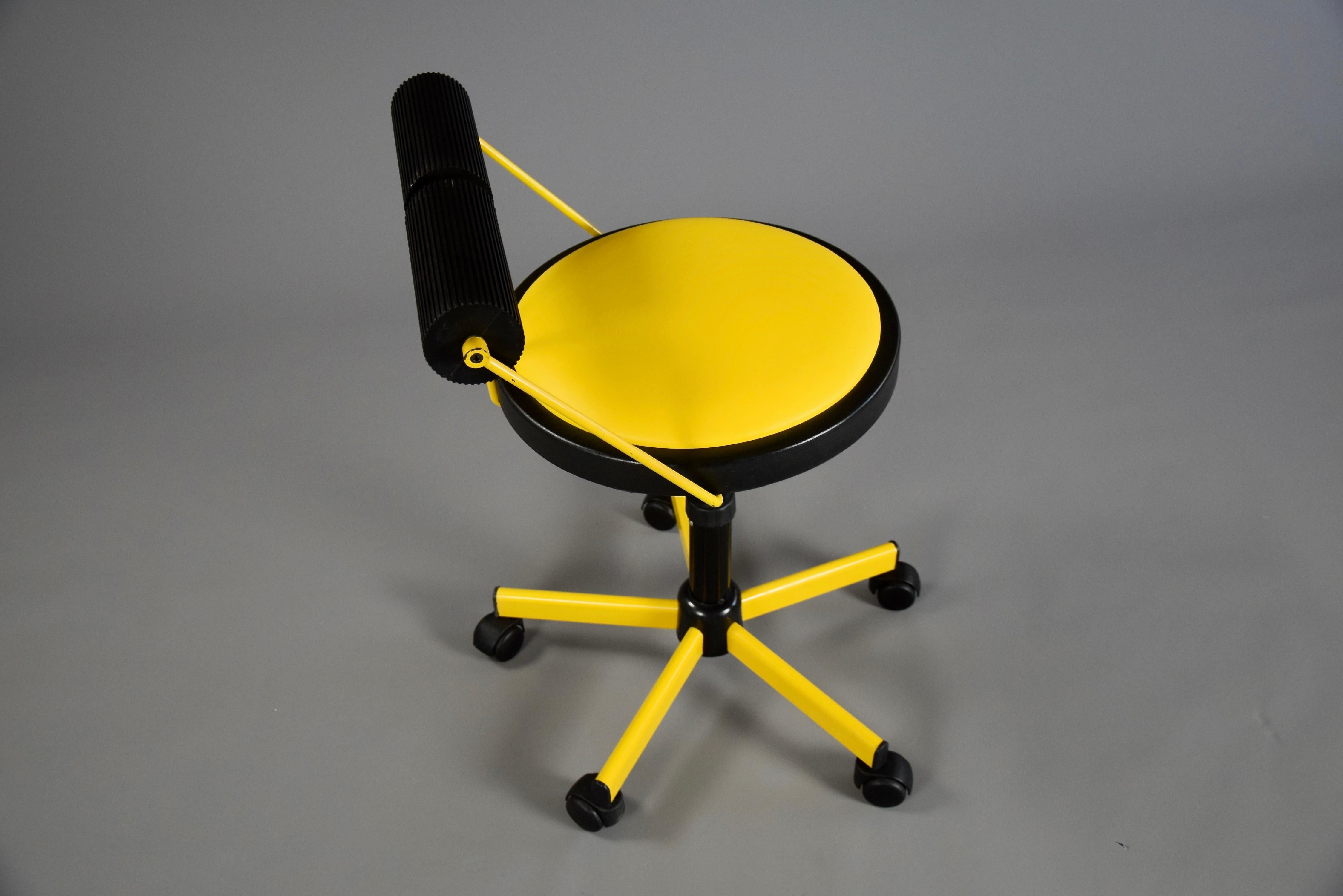 Yellow and Black Post-Modern Adjustable Office Chair by Bieffeplast, Italy, 1980 1