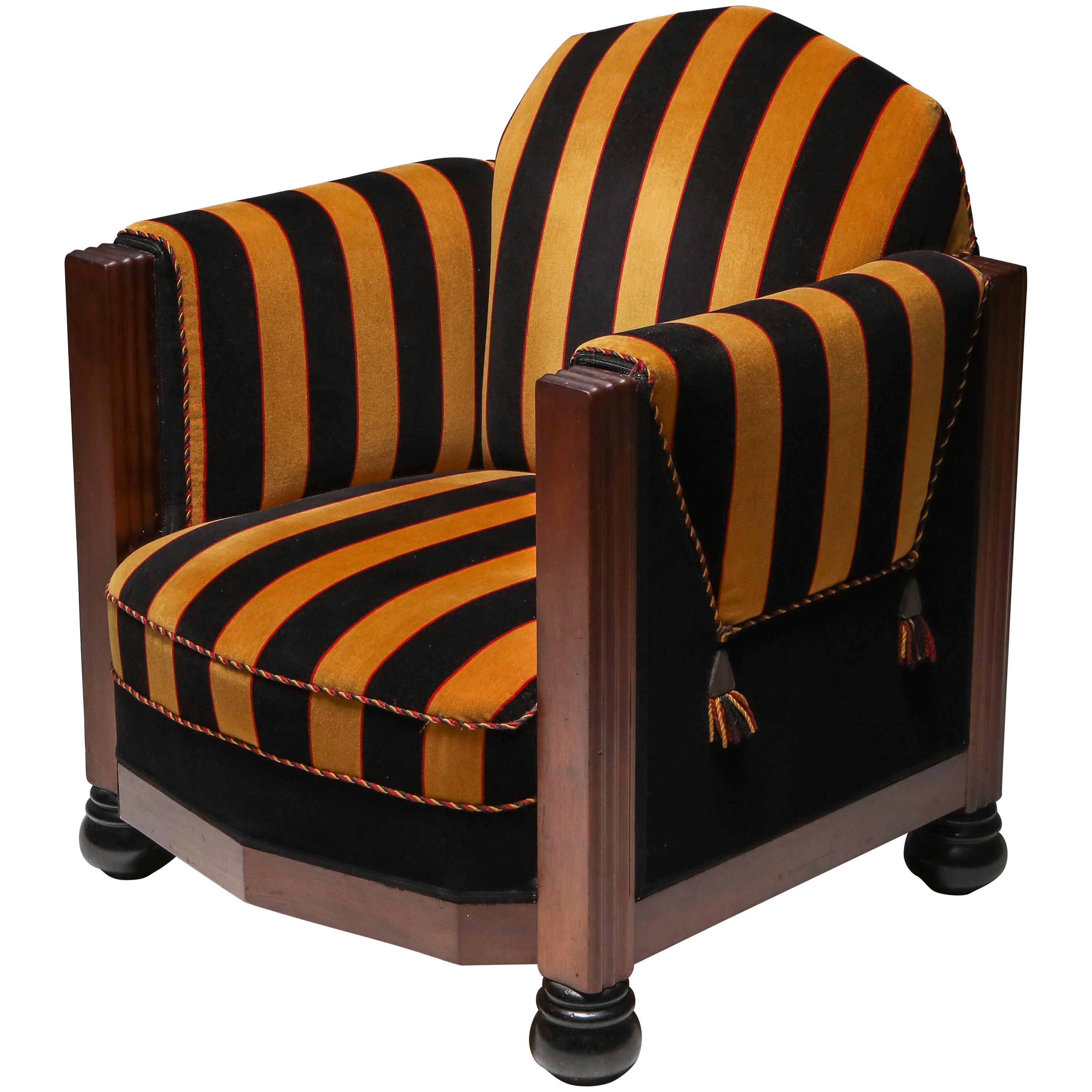 Yellow and Black Velvet Art Deco Club Chair