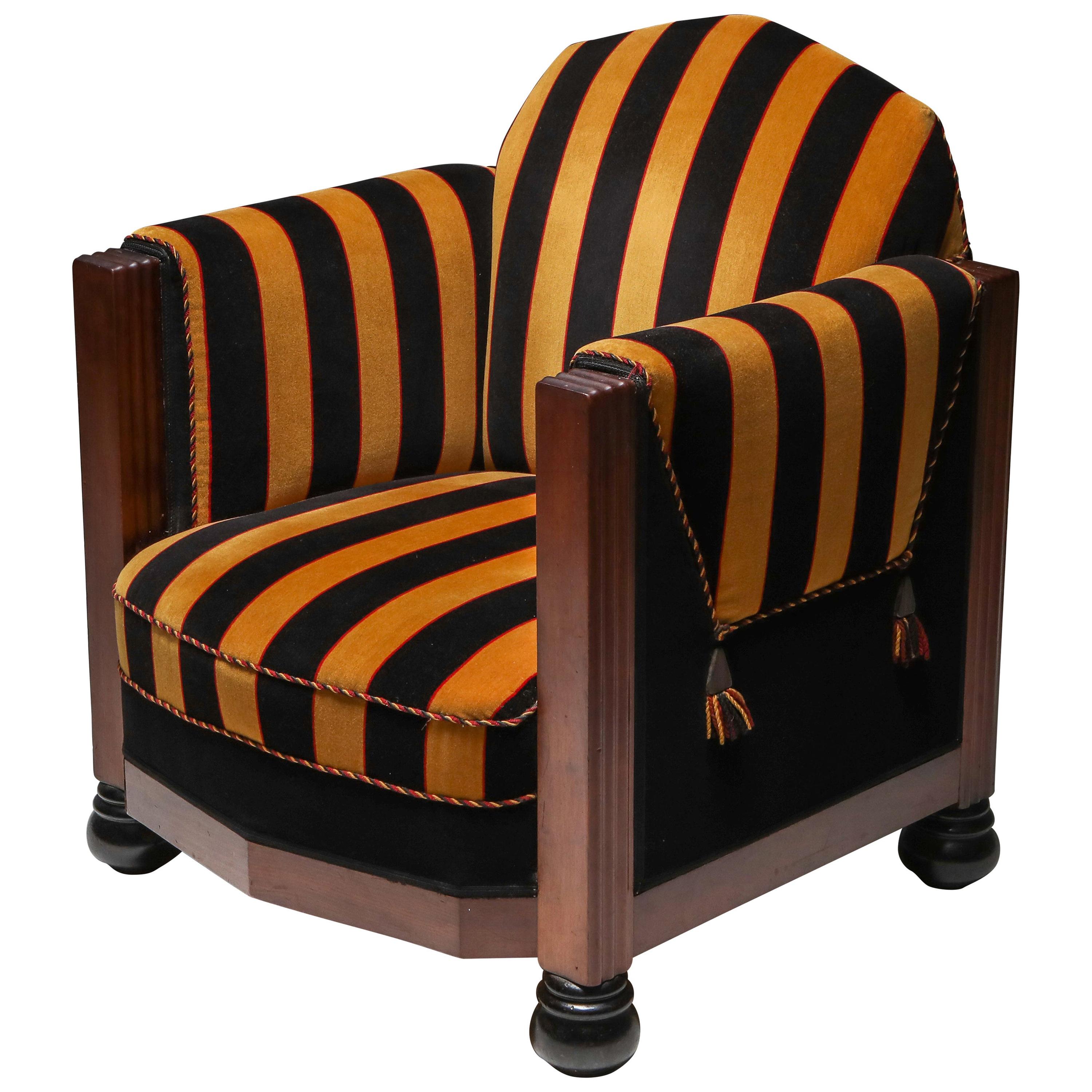 Yellow and Black Velvet Art Deco Club Chair