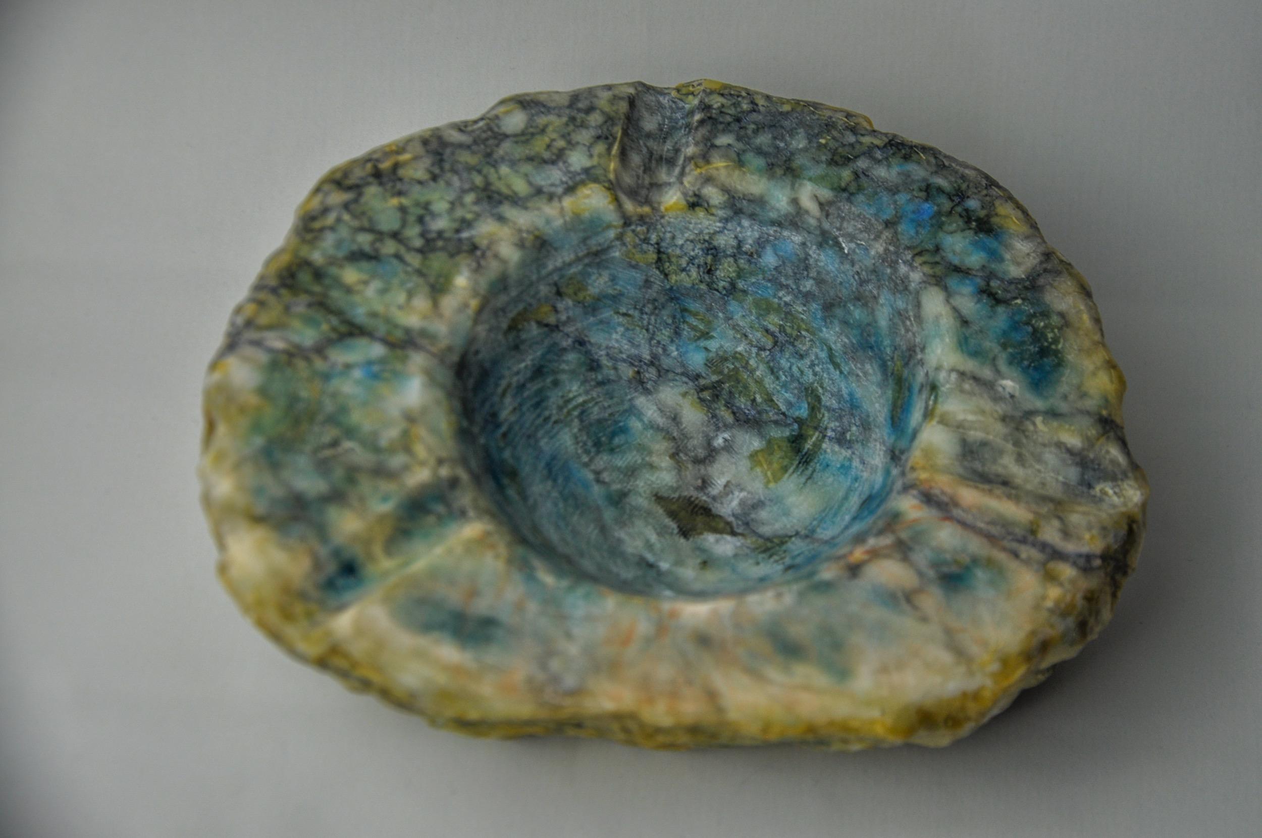 Hollywood Regency Yellow and blue alabaster ashtray by Romano Bianchi, Italy, 1970
