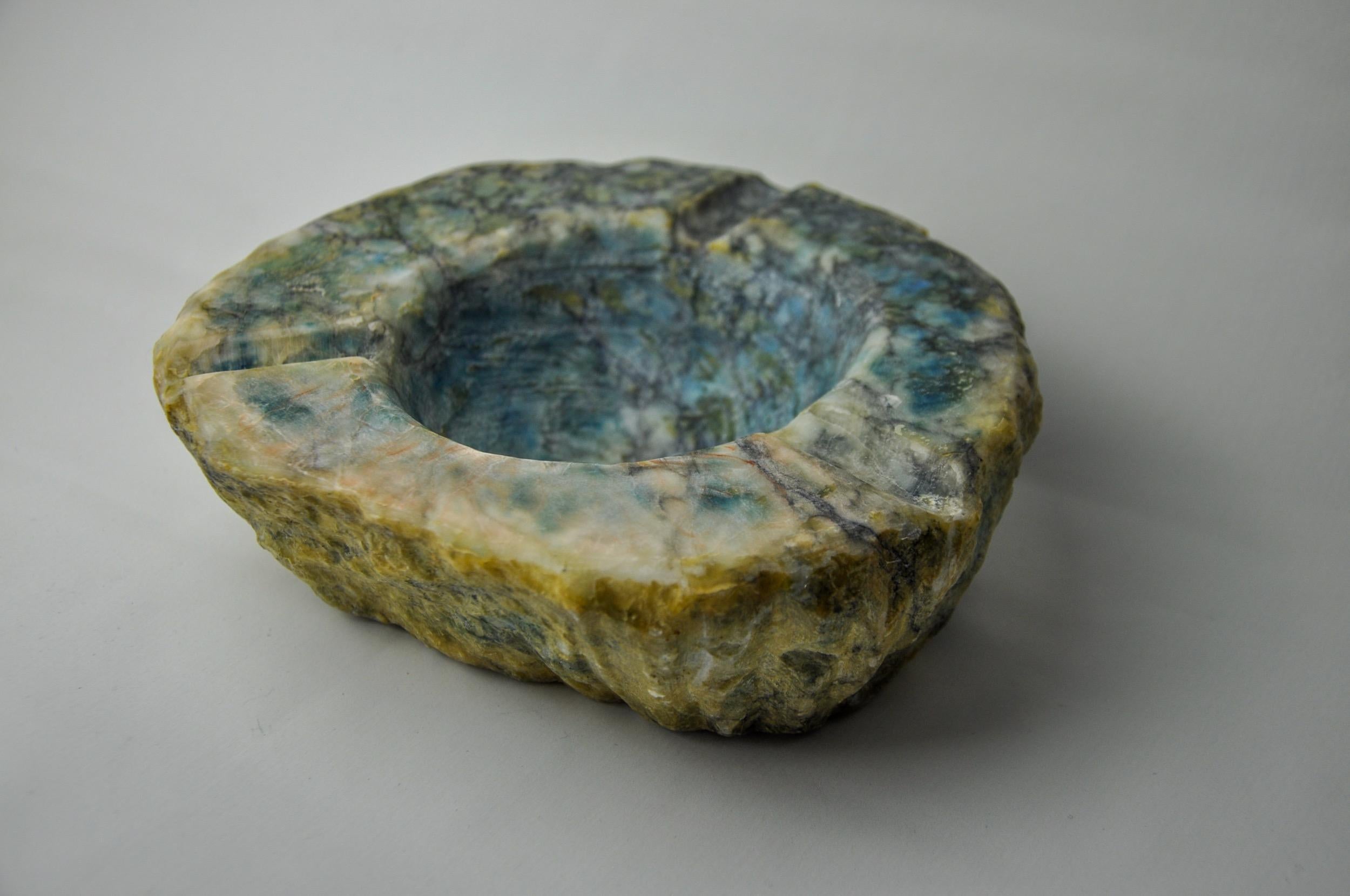 Yellow and blue alabaster ashtray by Romano Bianchi, Italy, 1970 In Good Condition In BARCELONA, ES