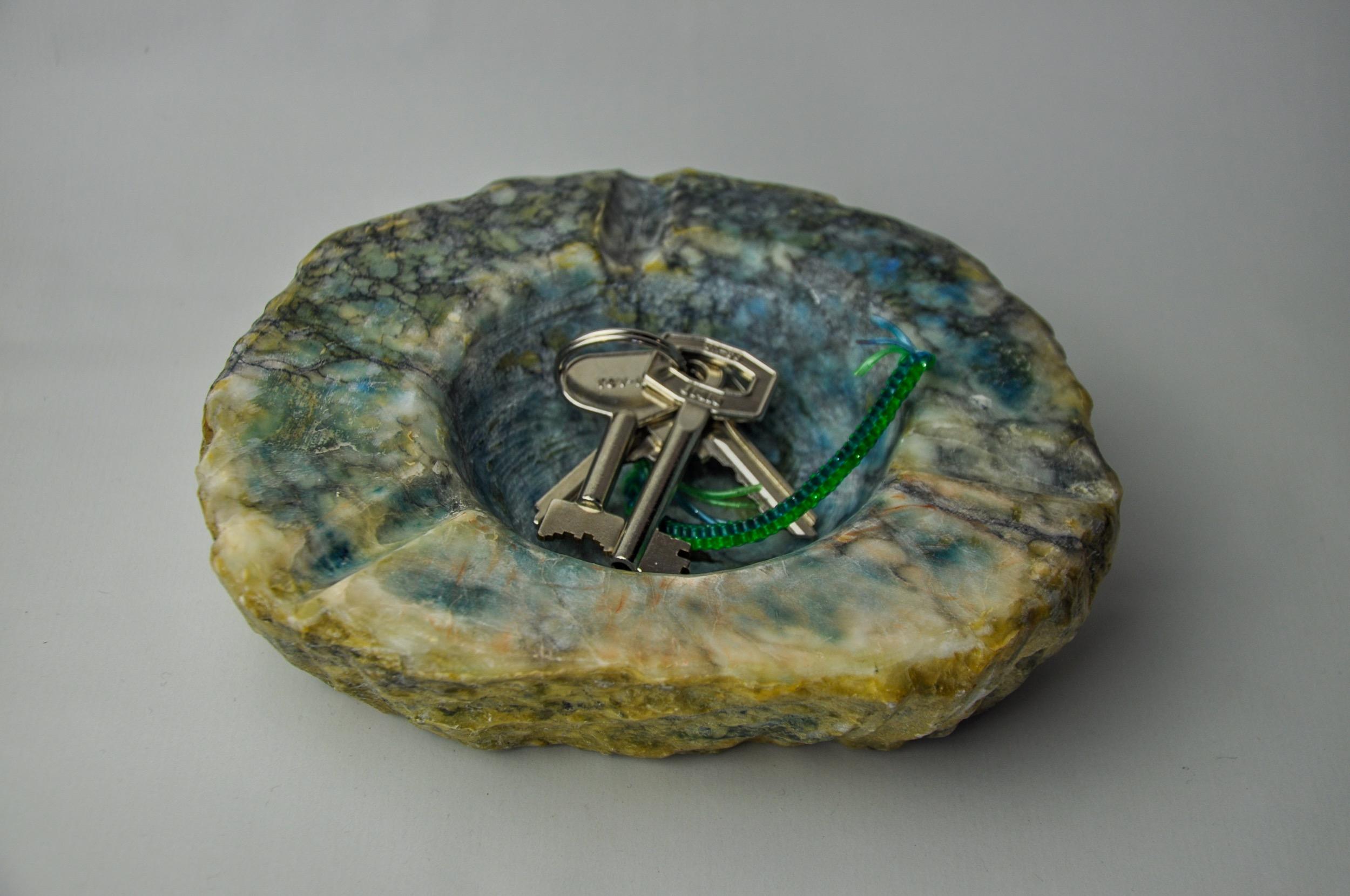 Late 20th Century Yellow and blue alabaster ashtray by Romano Bianchi, Italy, 1970