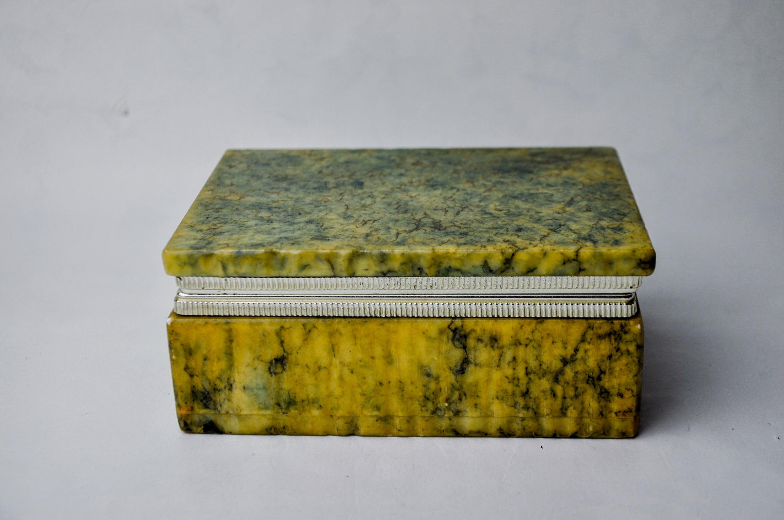 Hollywood Regency Yellow and blue alabaster box by Romano Bianchi, Italy, 1970