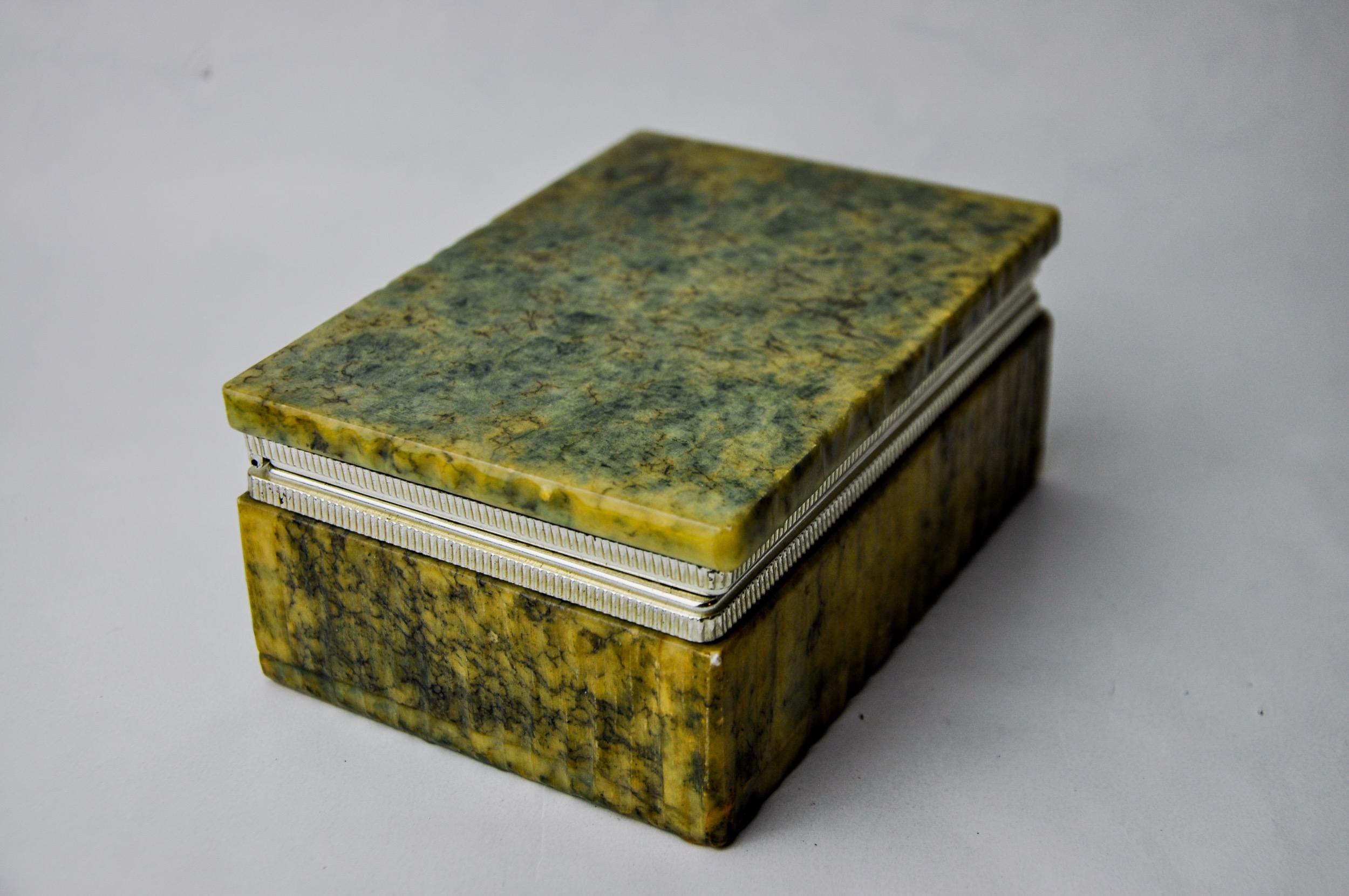 Italian Yellow and blue alabaster box by Romano Bianchi, Italy, 1970