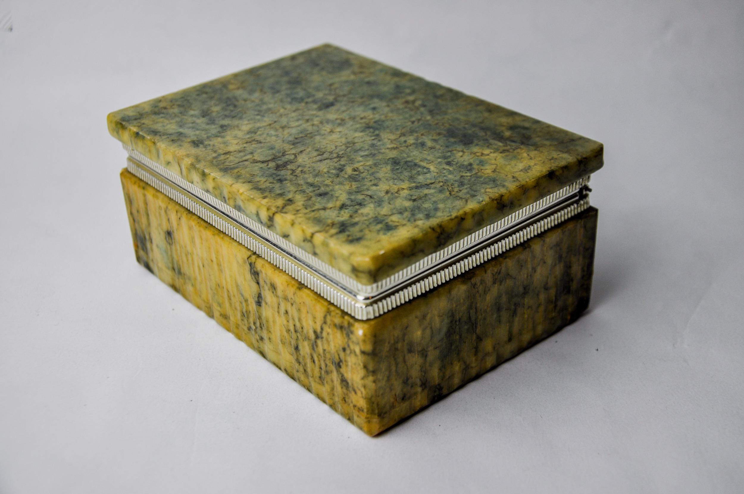 Italian Yellow and blue alabaster box by Romano Bianchi, Italy, 1970