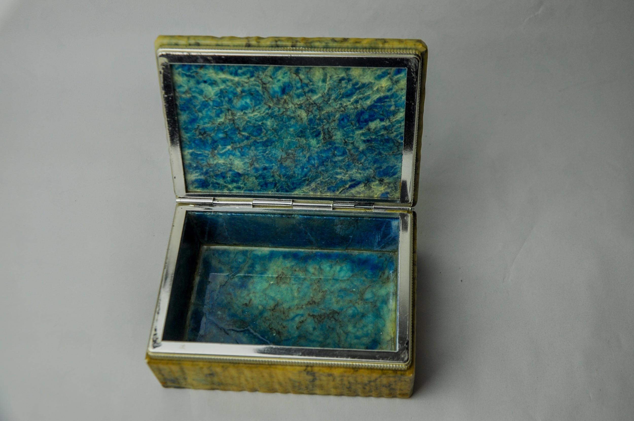 Stone Yellow and blue alabaster box by Romano Bianchi, Italy, 1970