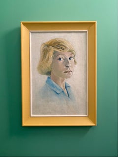 Yellow and Blue Mid-century Portrait of a Young Woman, 1960s