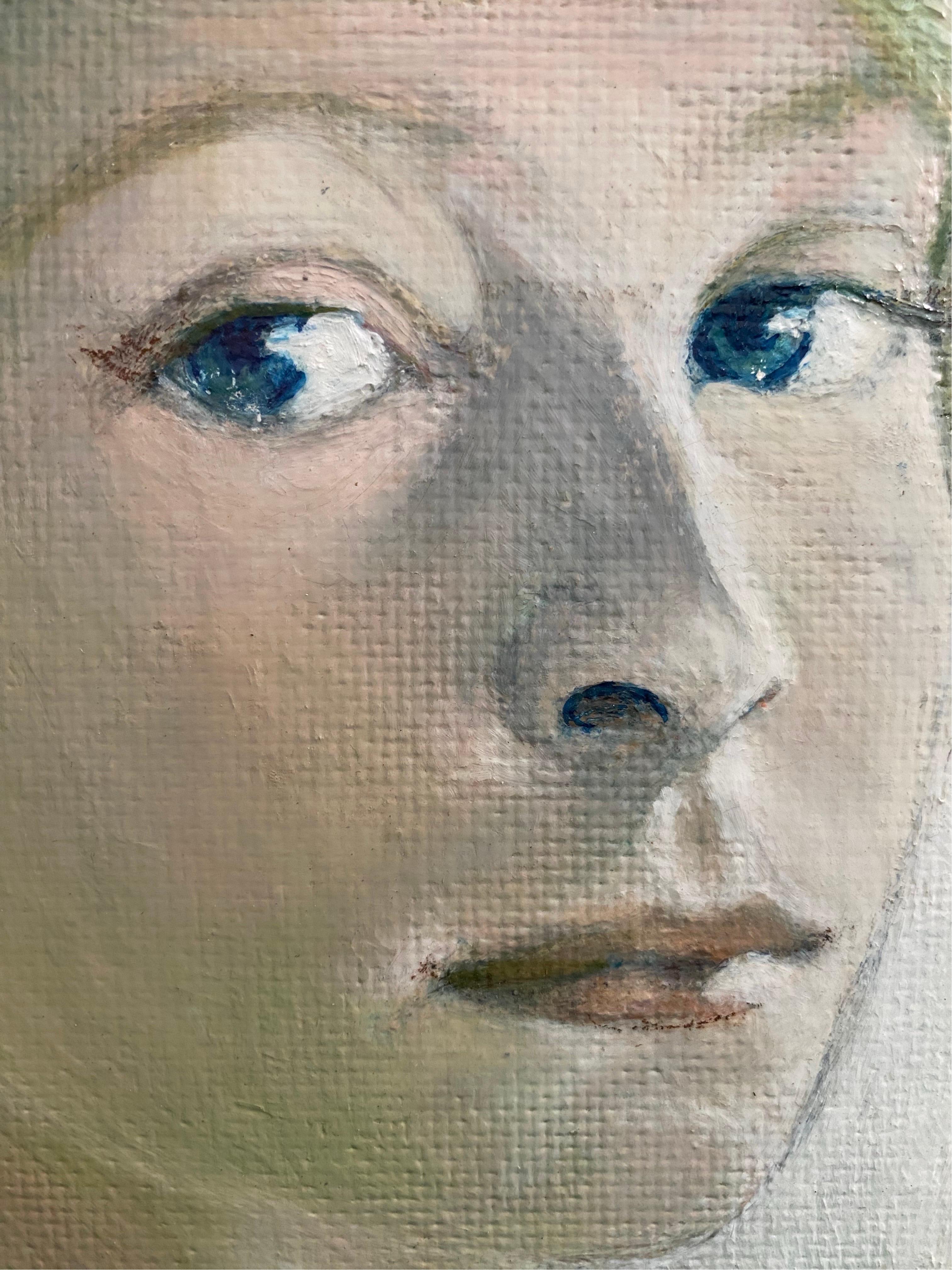 Australian Yellow and Blue Mid-century Portrait of a Young Woman, 1960s For Sale