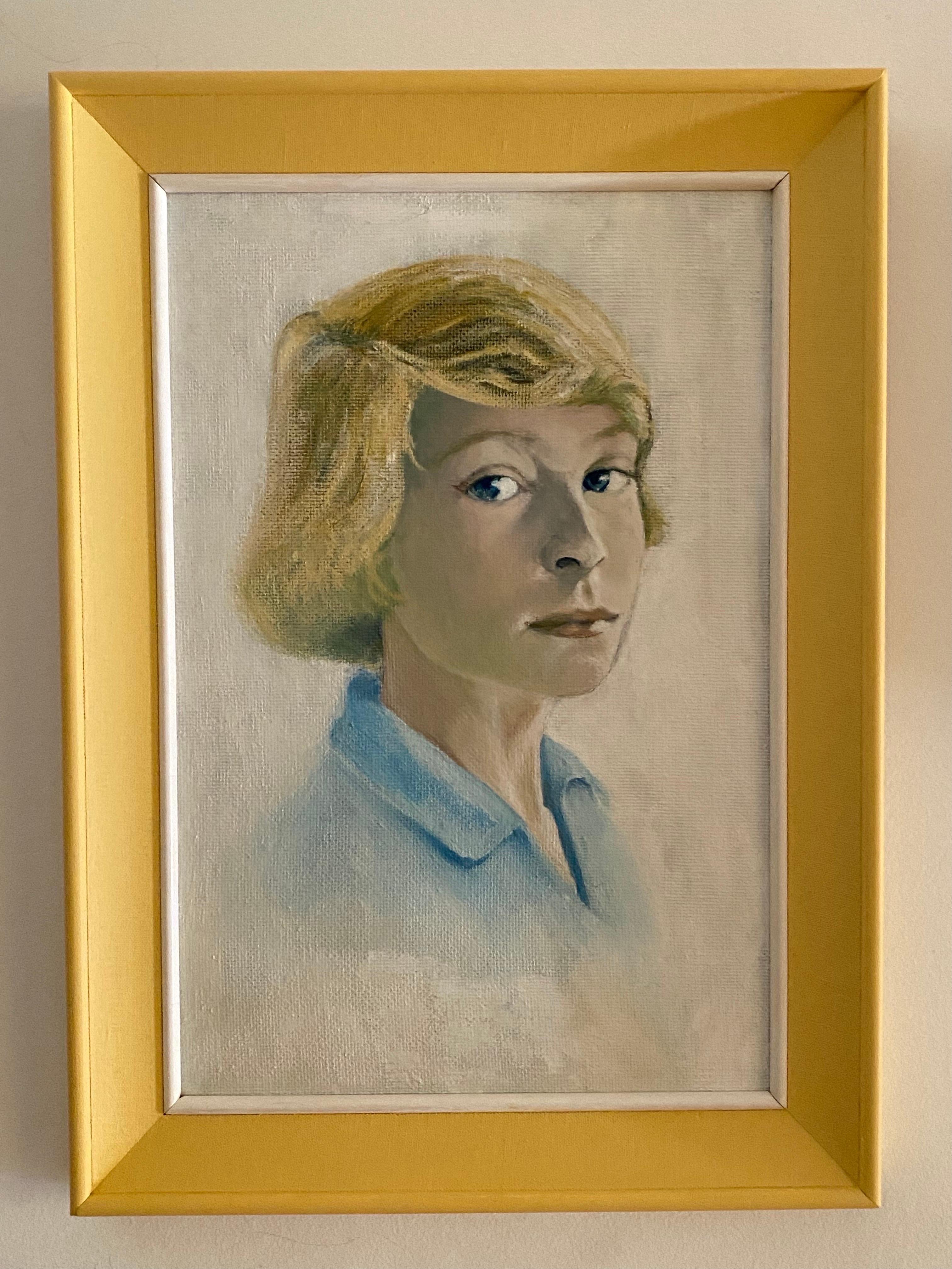 Mid-20th Century Yellow and Blue Mid-century Portrait of a Young Woman, 1960s For Sale