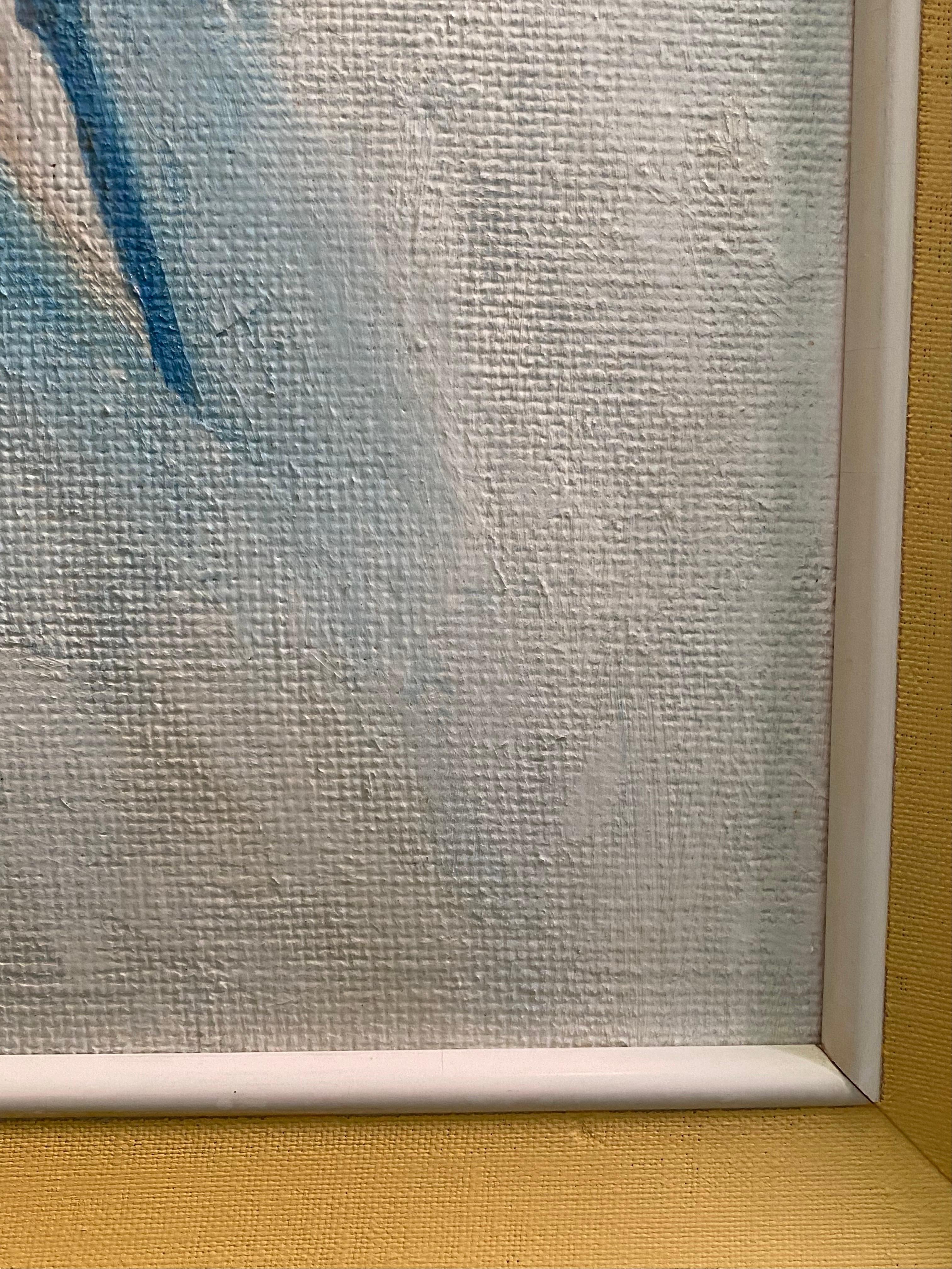 Wood Yellow and Blue Mid-century Portrait of a Young Woman, 1960s For Sale