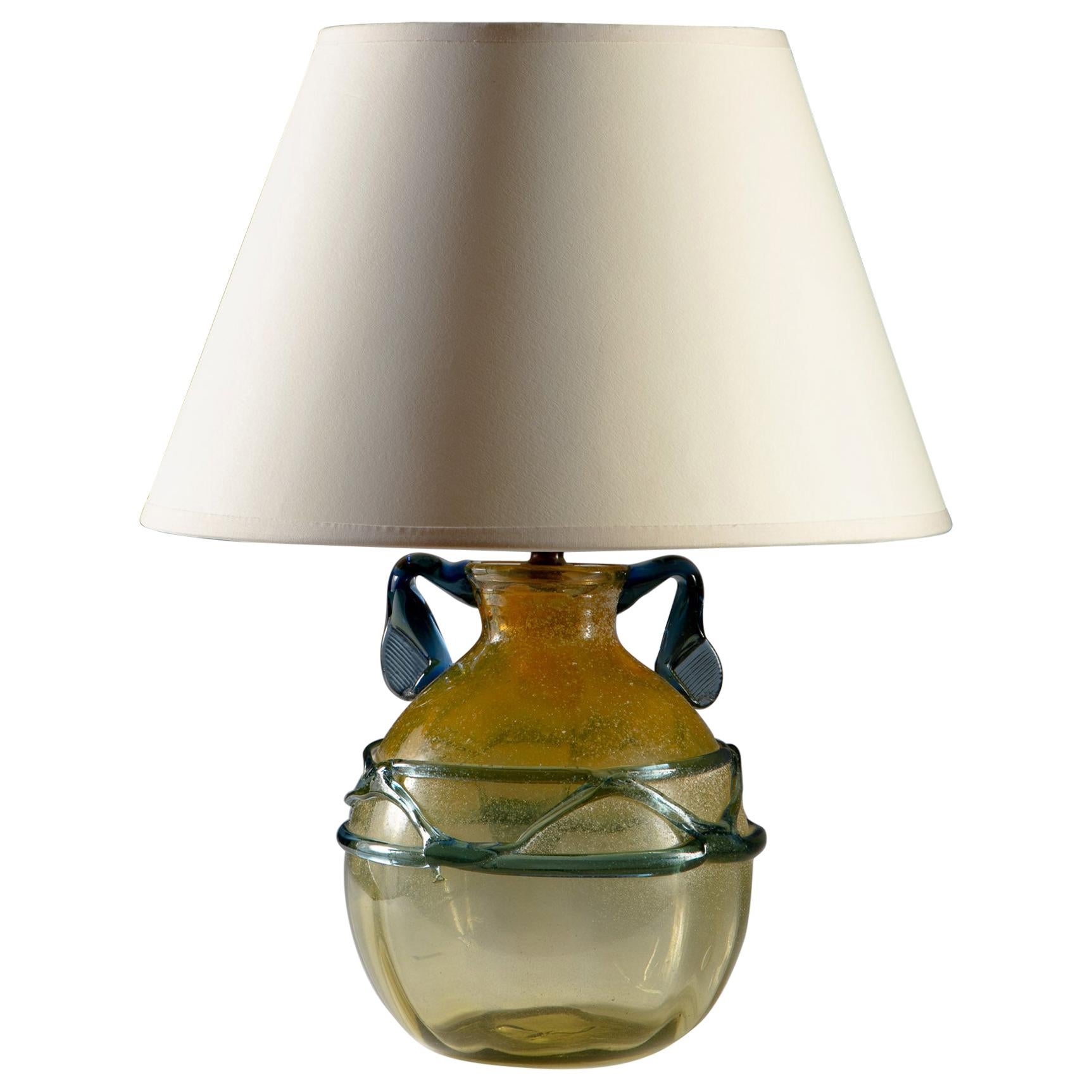 Yellow and Blue Murano Glass Vase as a Table Lamp