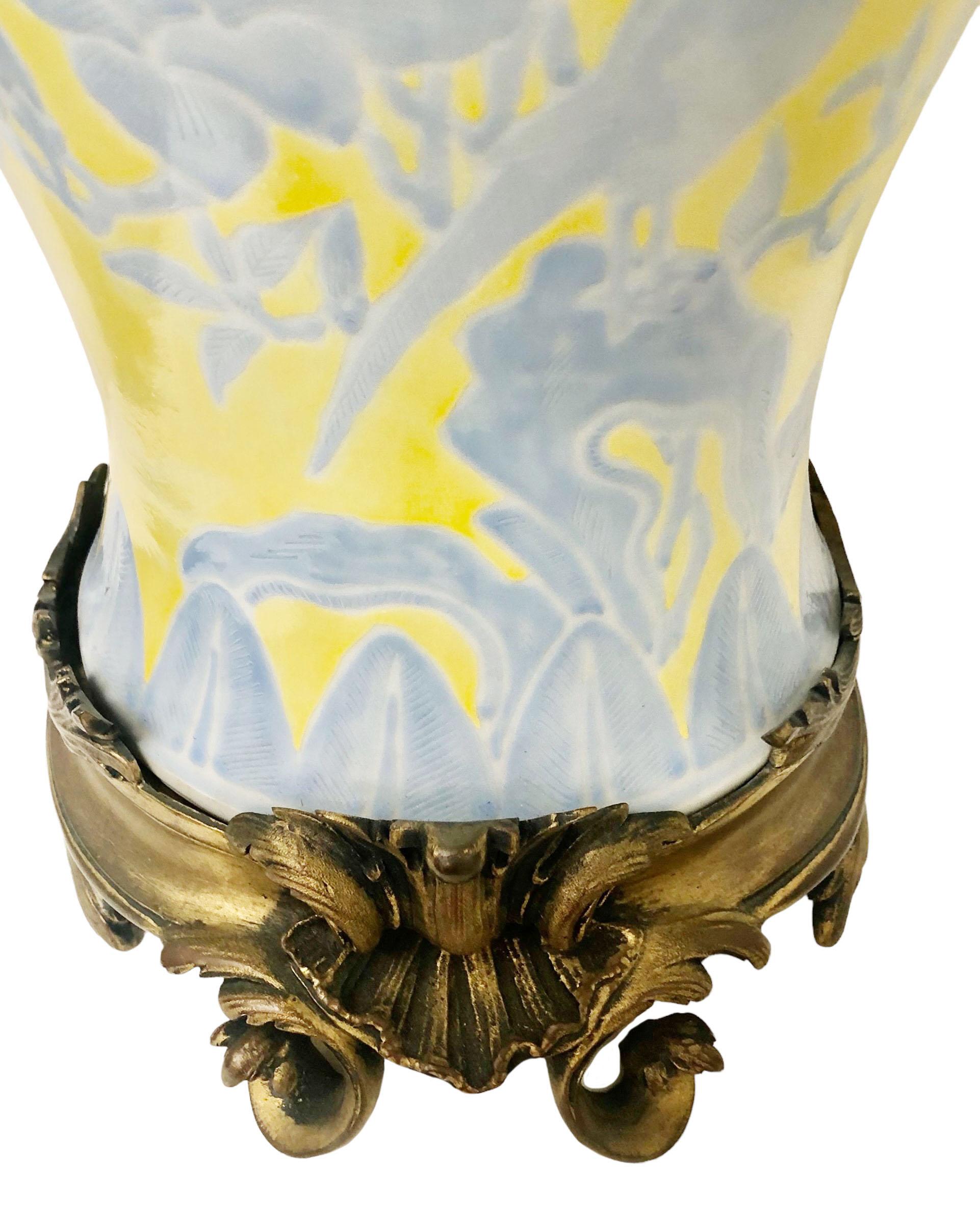 Late 19th Century Yellow and Blue Rococo Table Lamp For Sale