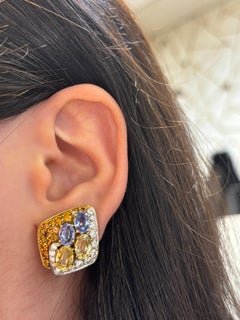 Yellow and Blue Sapphire Earrings by Massoni