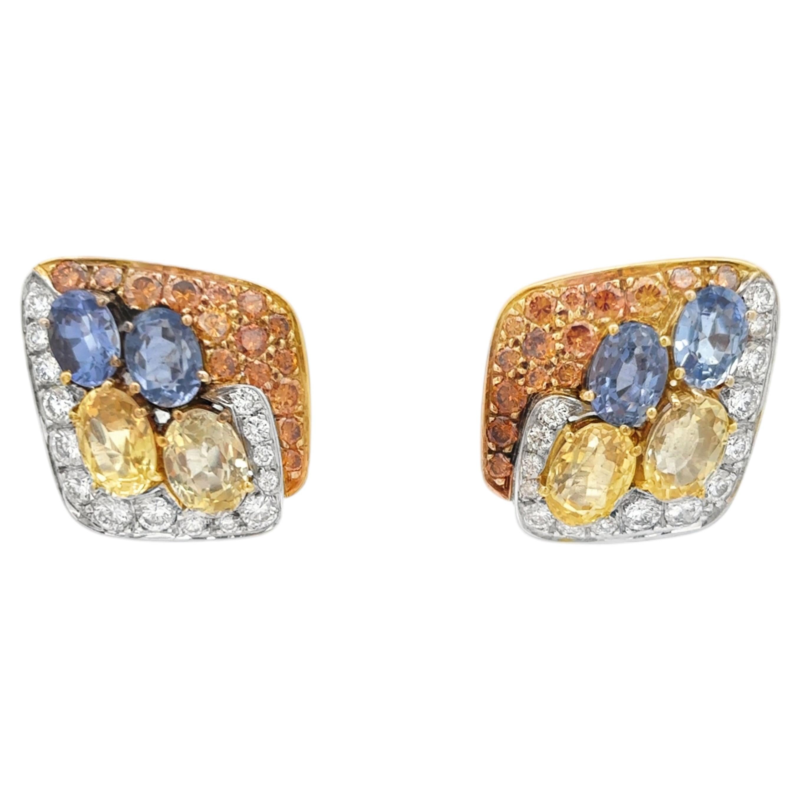 Yellow and Blue Sapphire Earrings by Massoni For Sale