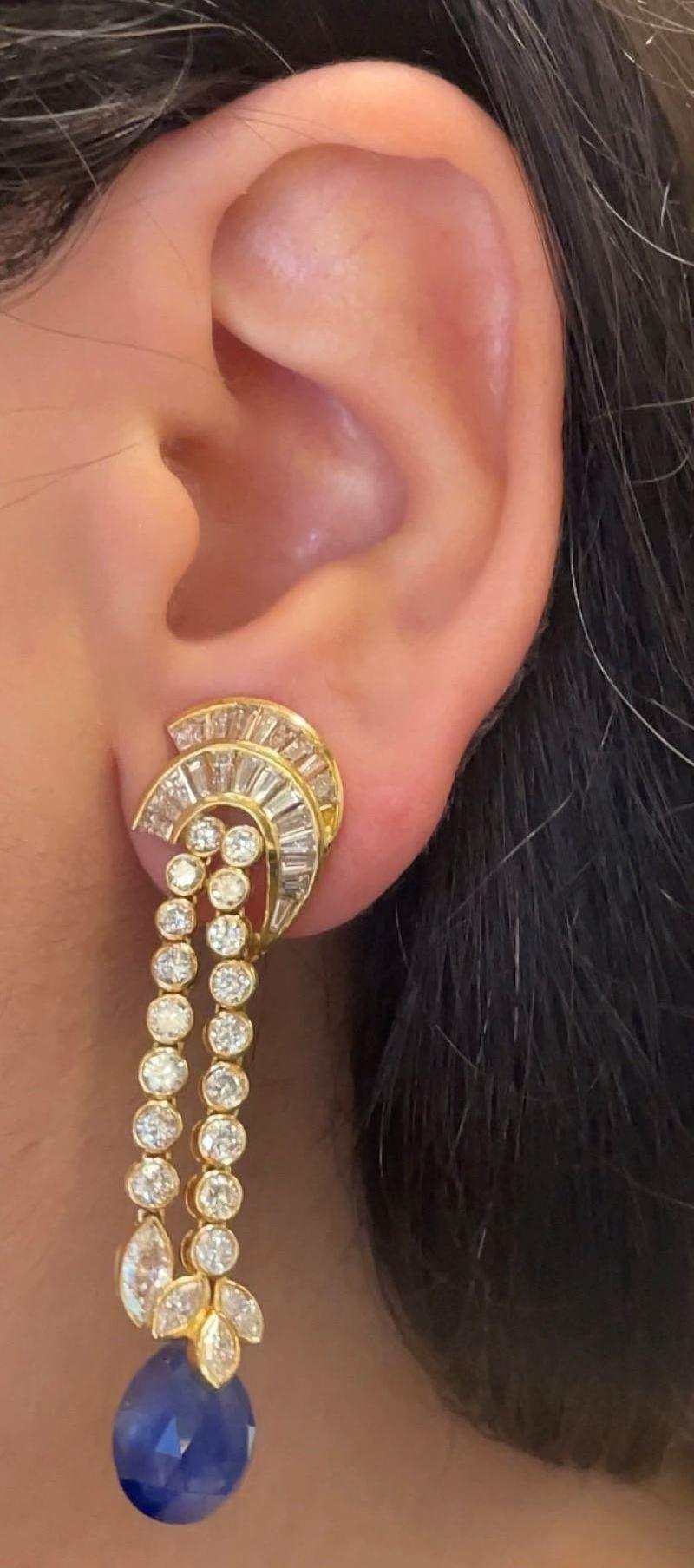 Mixed Cut Yellow and Blue Sapphire Earrings For Sale