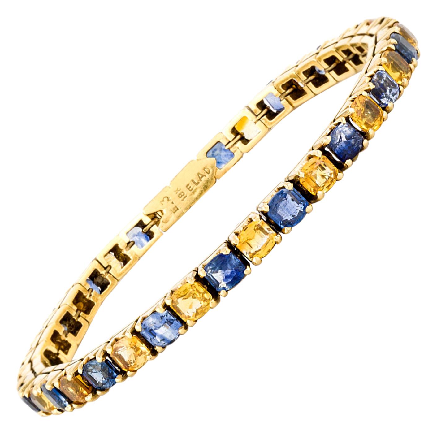 Yellow and Blue Sapphire Tennis Bracelet For Sale