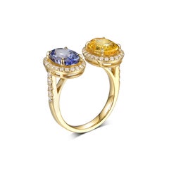 Yellow and Blue Sapphire Toi Et Moi Ring in 18 Karat Yellow Gold