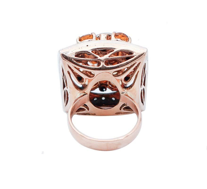 Retro Yellow and Blue Sapphires, Diamonds, Rose Gold and Silver Retrò Ring