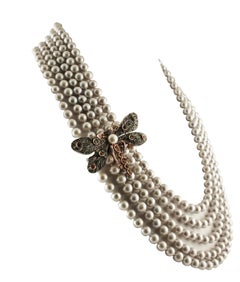 Yellow and Blue Sapphires Pearls Diamonds Rose Gold and Silver Necklace