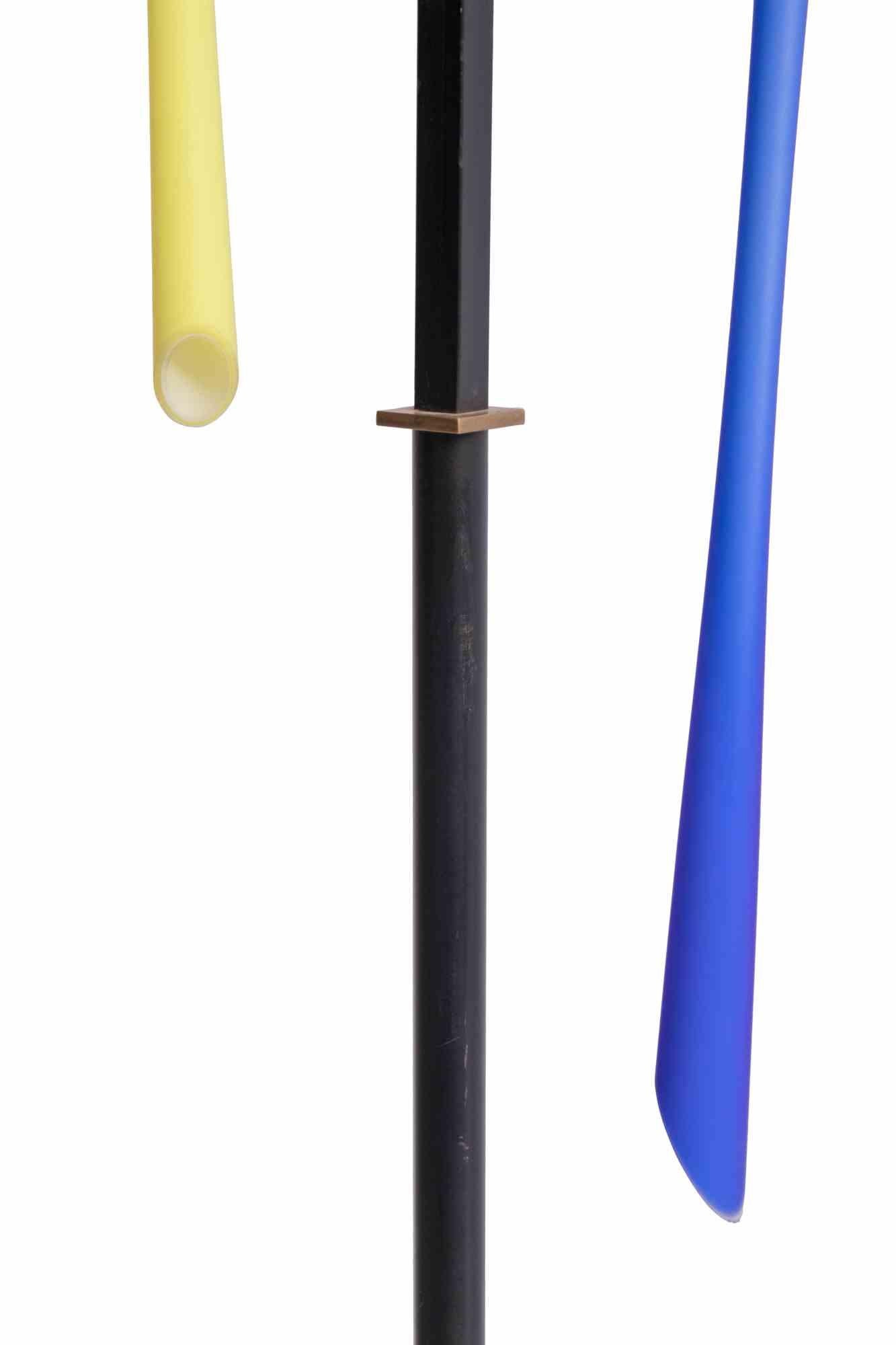 Italian Yellow and Blue Stilnovo Lamp, Mid-20th Century For Sale