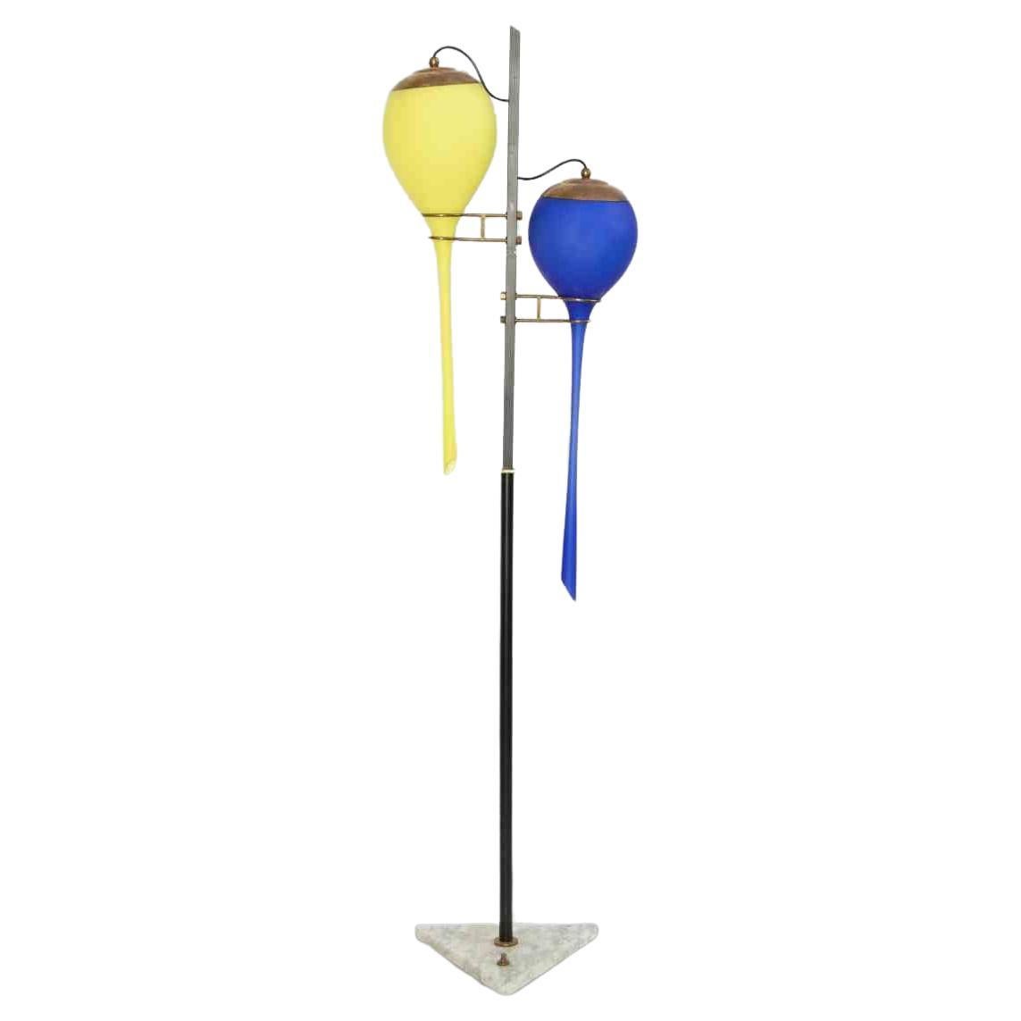 Yellow and Blue Stilnovo Lamp, Mid-20th Century For Sale