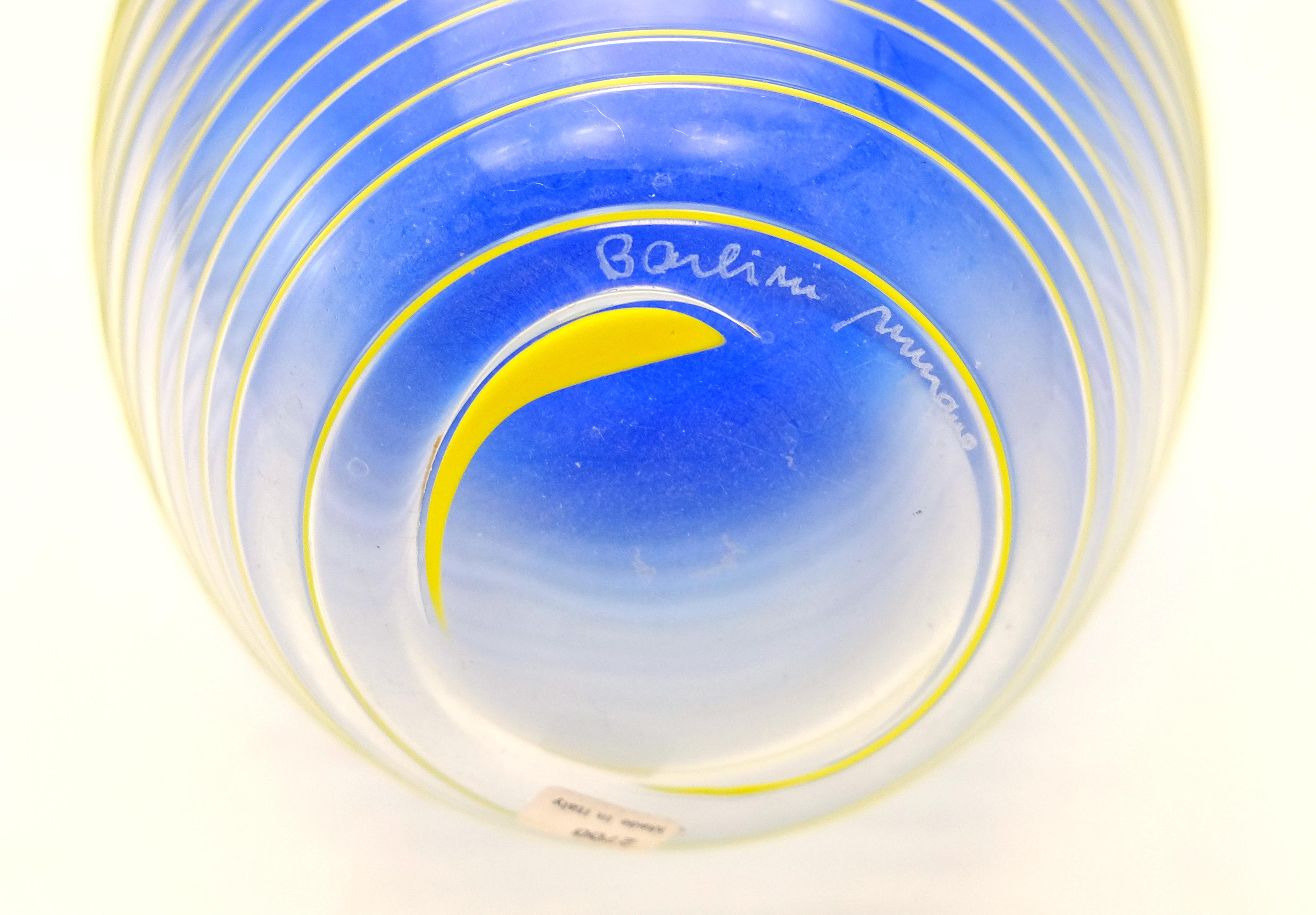 Art Glass Barbini Murano Yellow and Blue Stripe Glass Vase Set