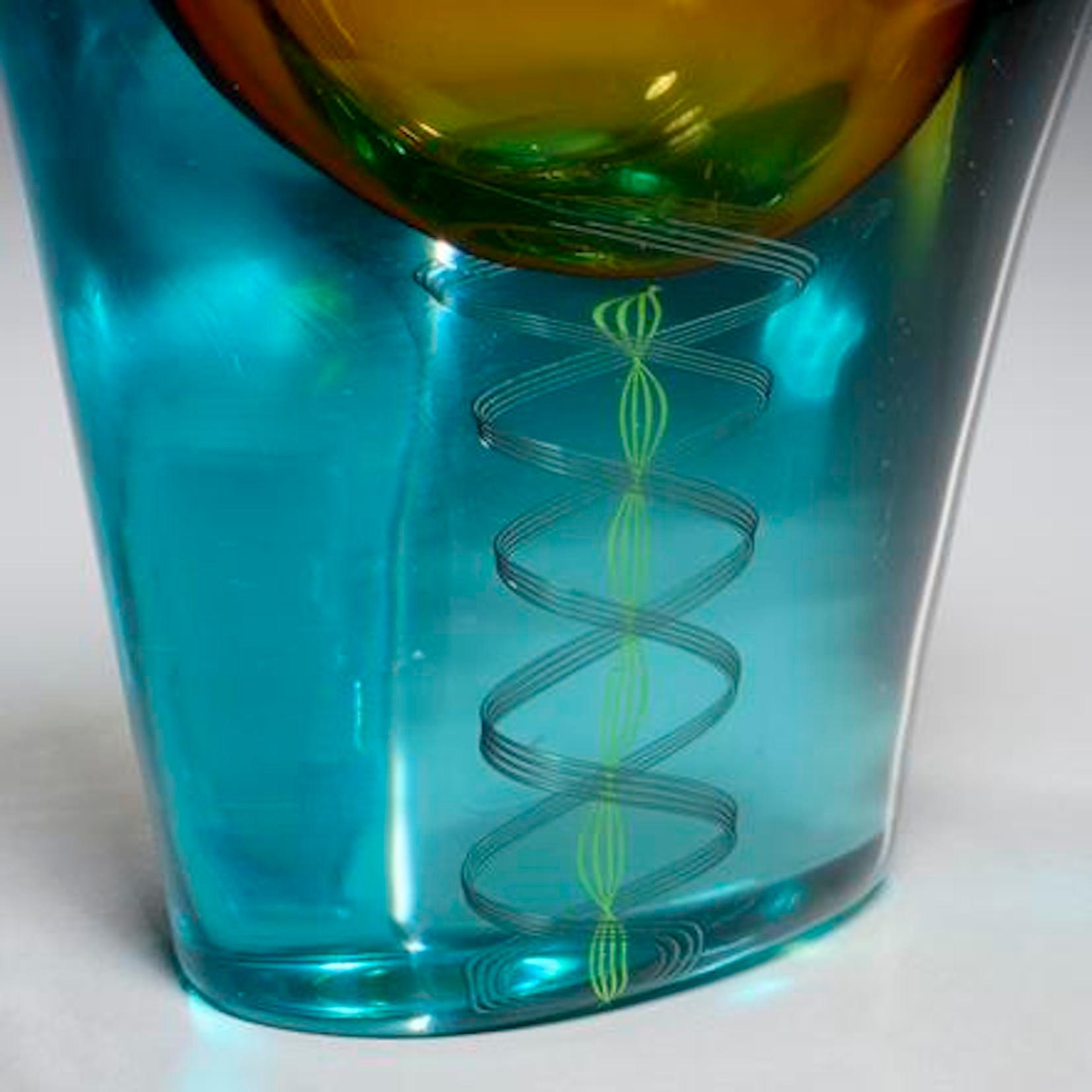 Italian Yellow and Blue summerso glass by Luciano Gaspari for Salviati Pinnacolo For Sale