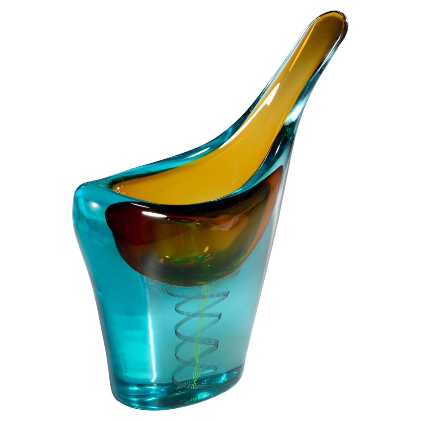 Gelbes und blaues Sommerso-Glas von Luciano Gaspari für Salviati Pinnacolo