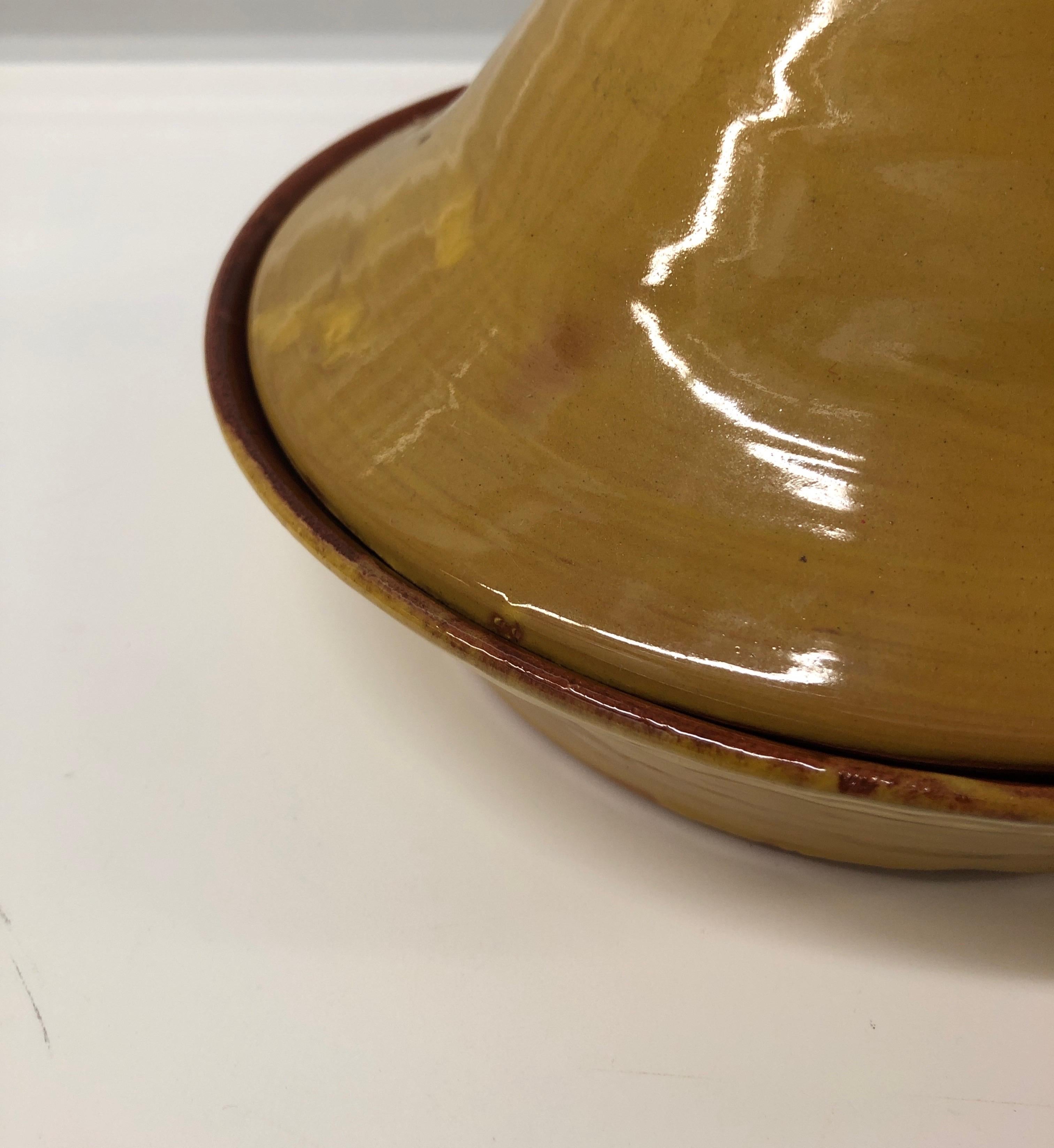 Mid-Century Modern Yellow and Blue Tagine Serving Bowl with Cover