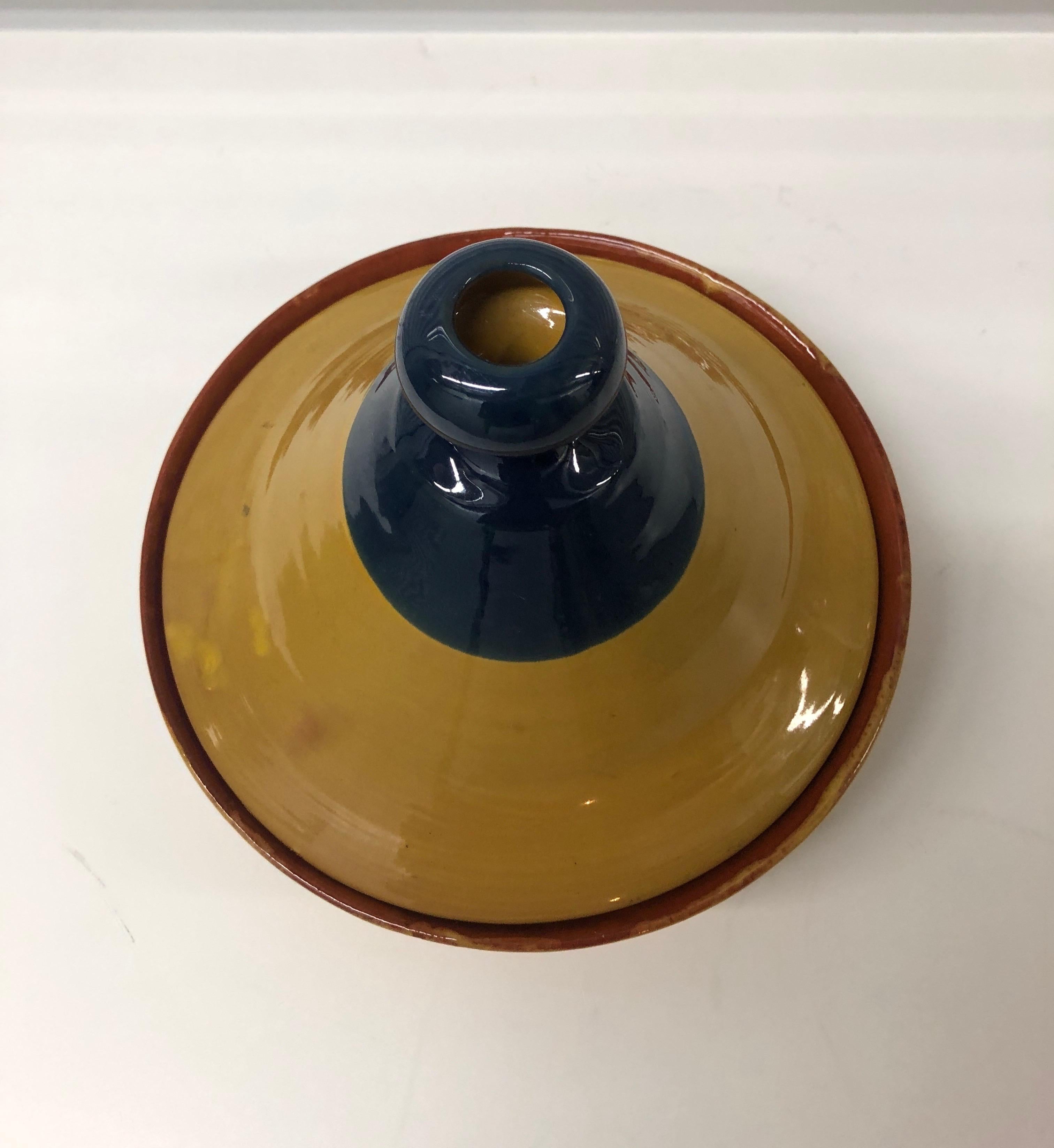 Hand-Crafted Yellow and Blue Tagine Serving Bowl with Cover